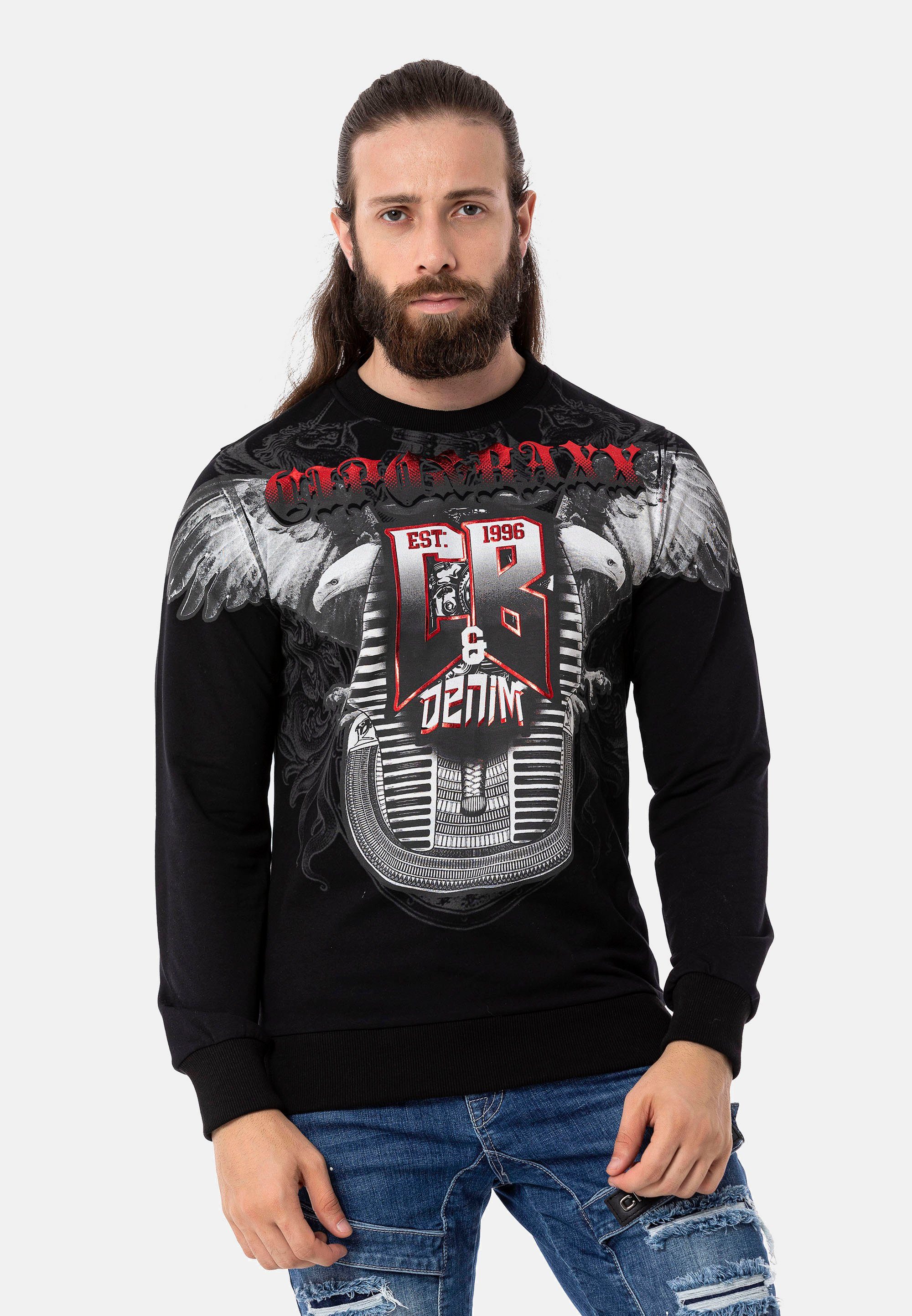 Cipo Baxx Sweatshirt & großem mit Print schwarz
