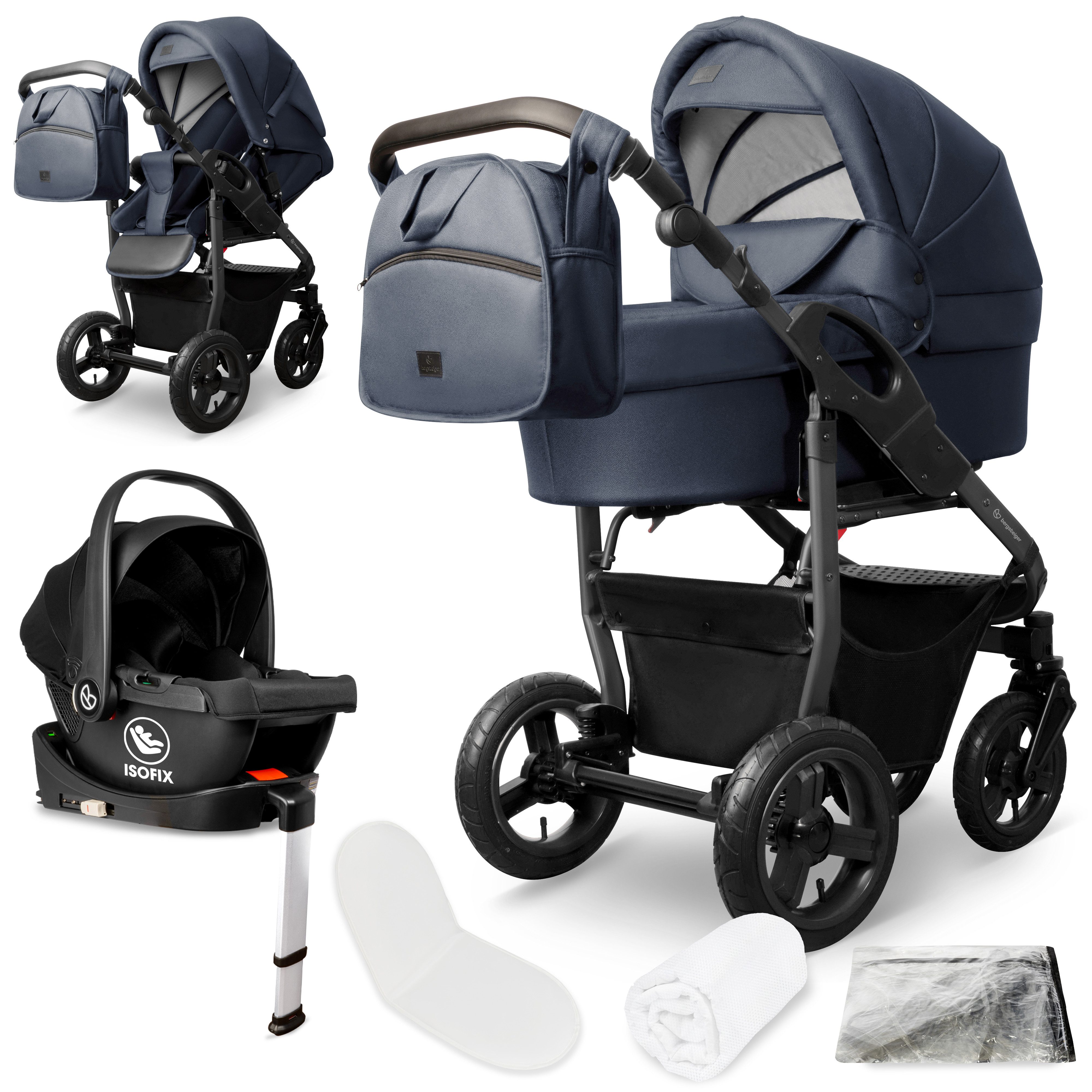 bergsteiger Kombi-Kinderwagen Babywagen Capri 3in1, Kombikinderwagen Komplettset, (10-tlg)