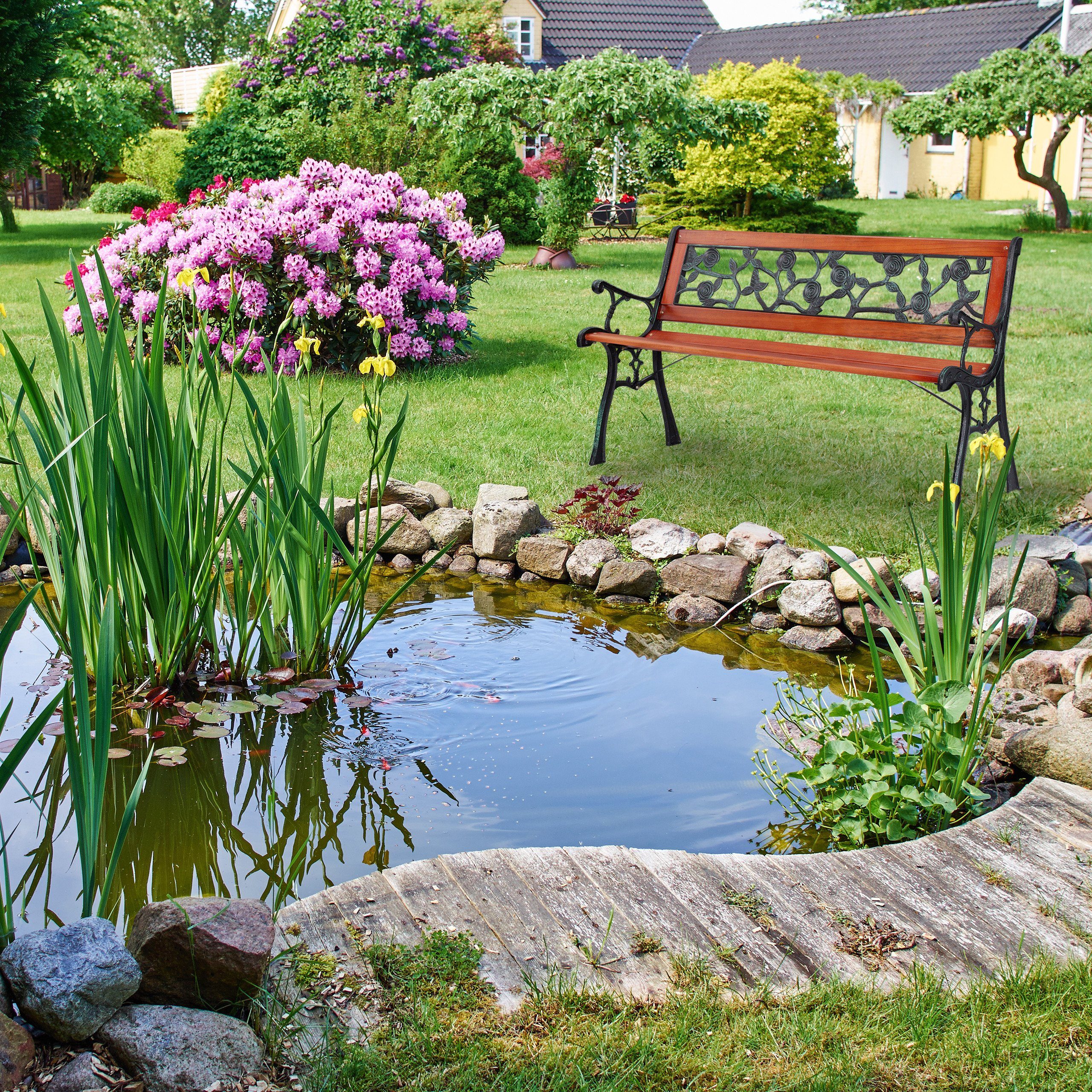 relaxdays Gartenbank mit Rosenmuster (1-St) – Bild 5 von 5