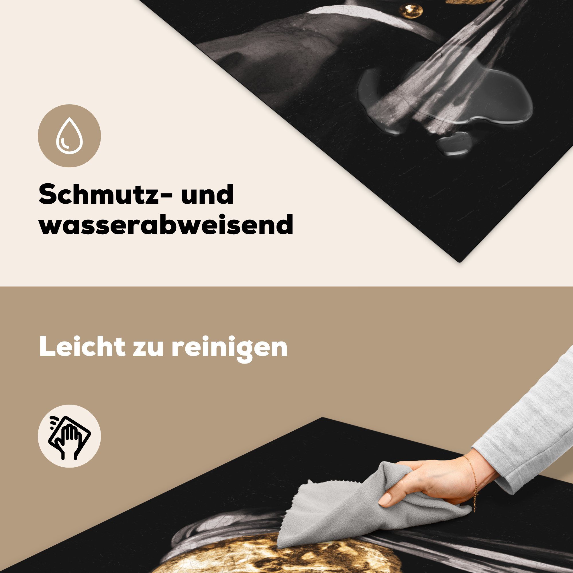 mit MuchoWow cm, küche Ceranfeldabdeckung, Gold, Arbeitsplatte Perlenohrring Herdblende-/Abdeckplatte - für Mädchen - Das Vinyl, (1 78x78 tlg), Vermeer dem