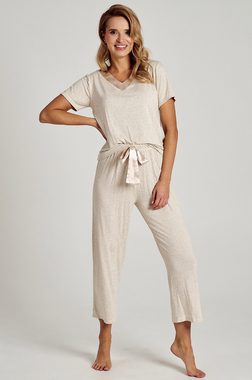 Mademoiselle Sommeil Pyjama in cremefarben (2 tlg., 1 Stück) aus luxuriösen Materialmix