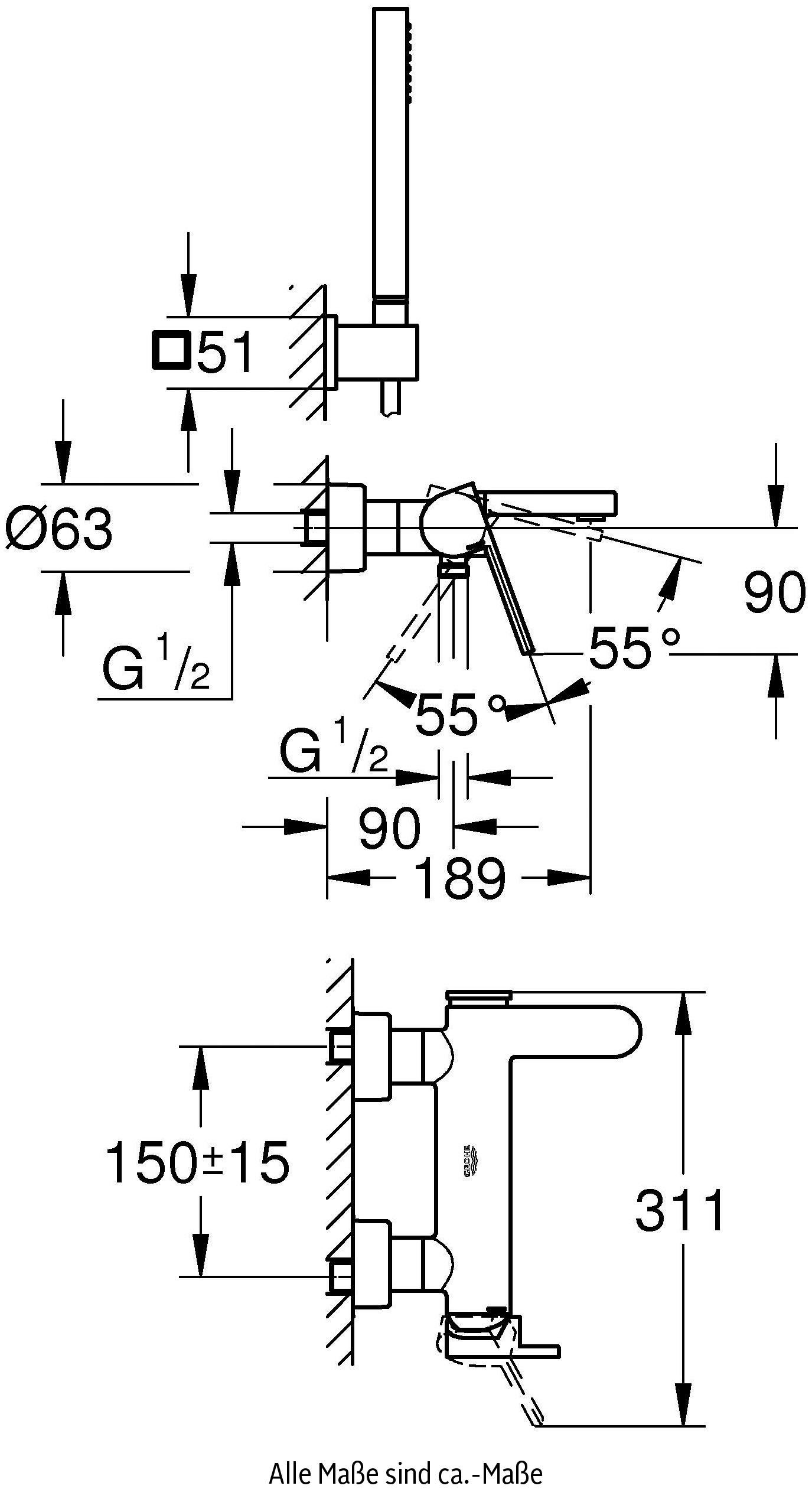 Grohe Duschsystem Plus, Oberfläche scheinender Packung, und Strahlart(en), 1 mit langlebieger