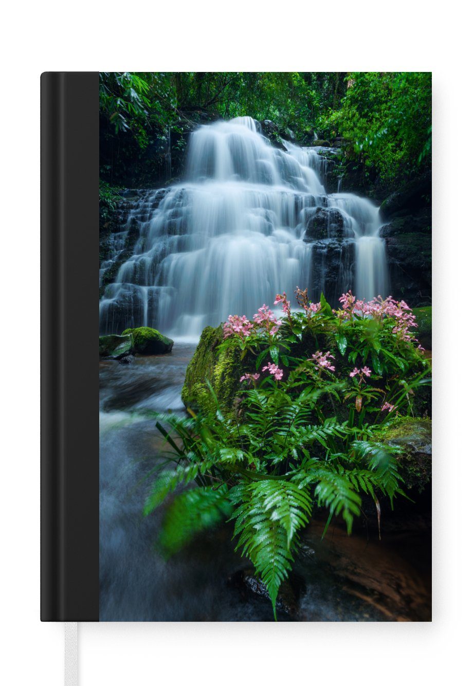 MuchoWow Notizbuch Ein schöner Wasserfall inmitten der dichten Vegetation des Phu Hin, Journal, Merkzettel, Tagebuch, Notizheft, A5, 98 Seiten, Haushaltsbuch
