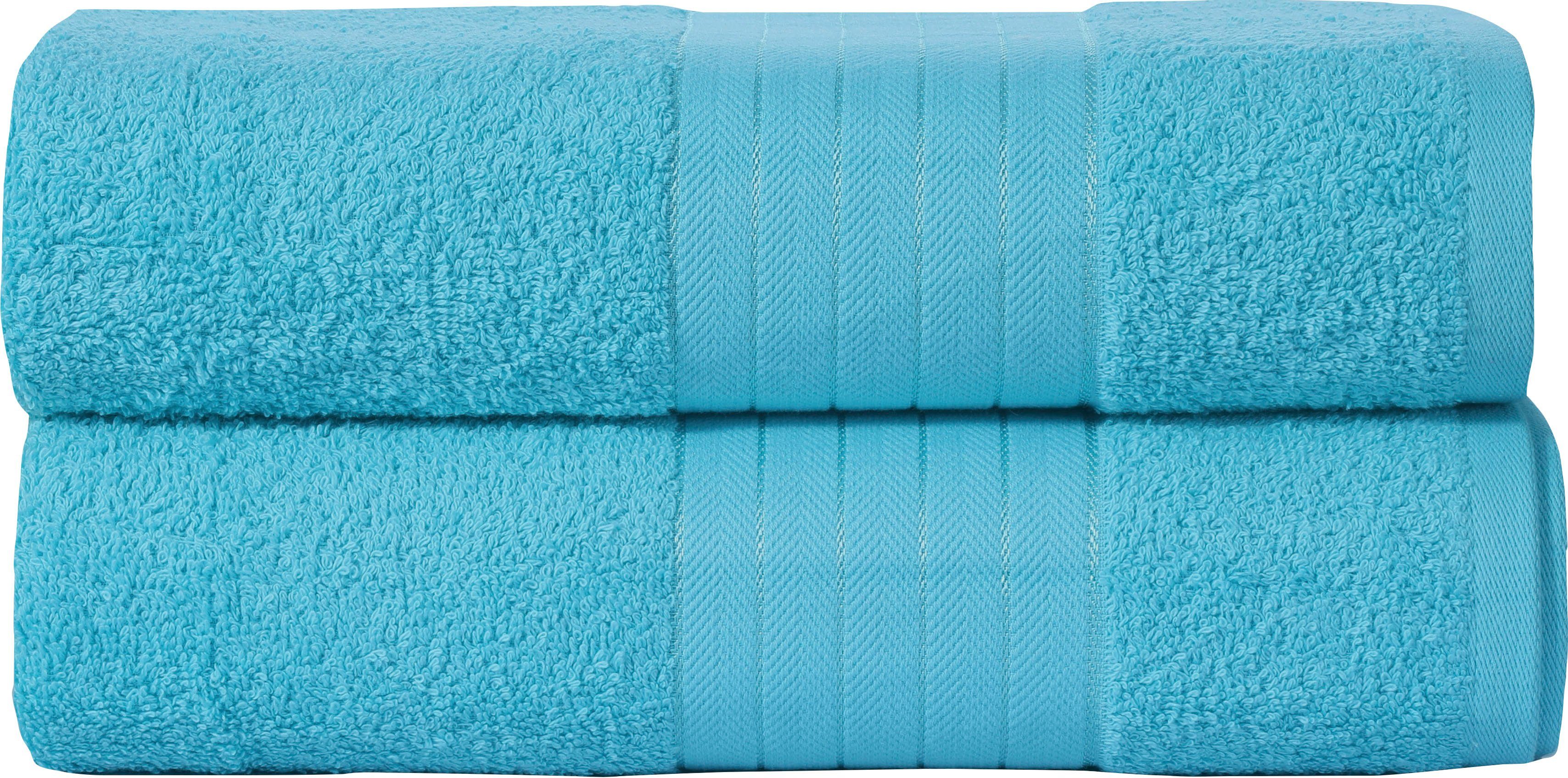good morning Badetuch Uni Towels, Frottee (2-St), mit gewebtem Rand türkis-aqua