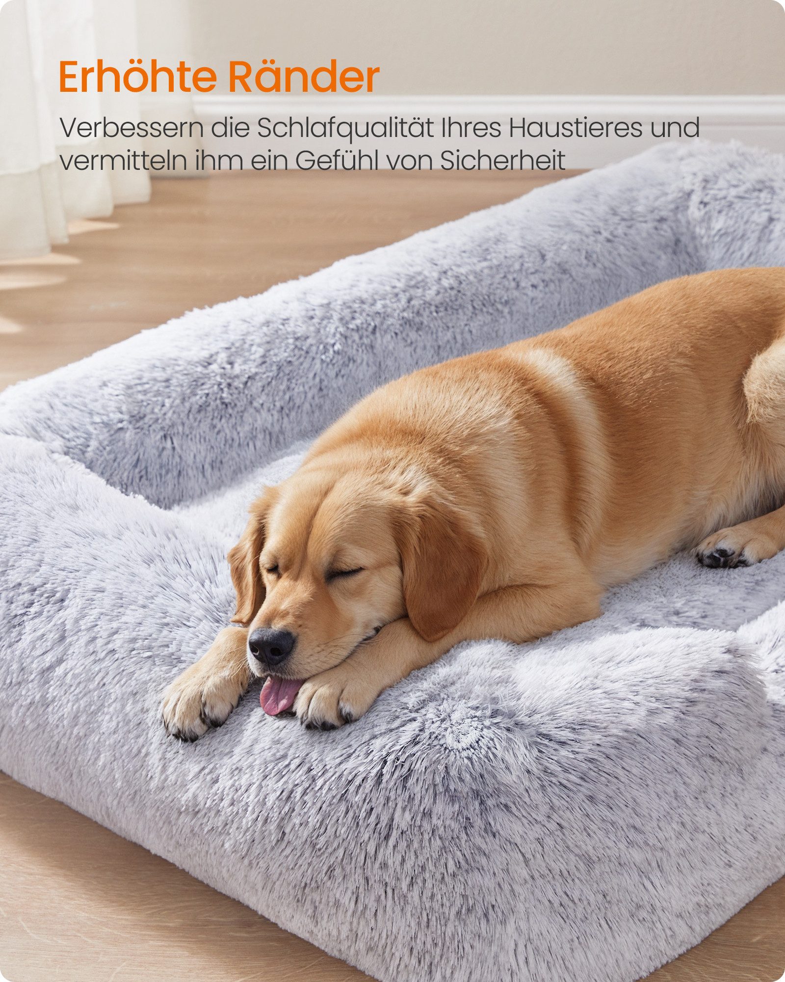 FEANDREA Tierbett Hundebett, Hundekissen, Hundekorb, Hundesofa, rutschfest, Ombré-Grau, weiche Polsterung, 106x75x20 cm, erhöhte Ränder, Bezug abnehmbar und maschinenwaschbar