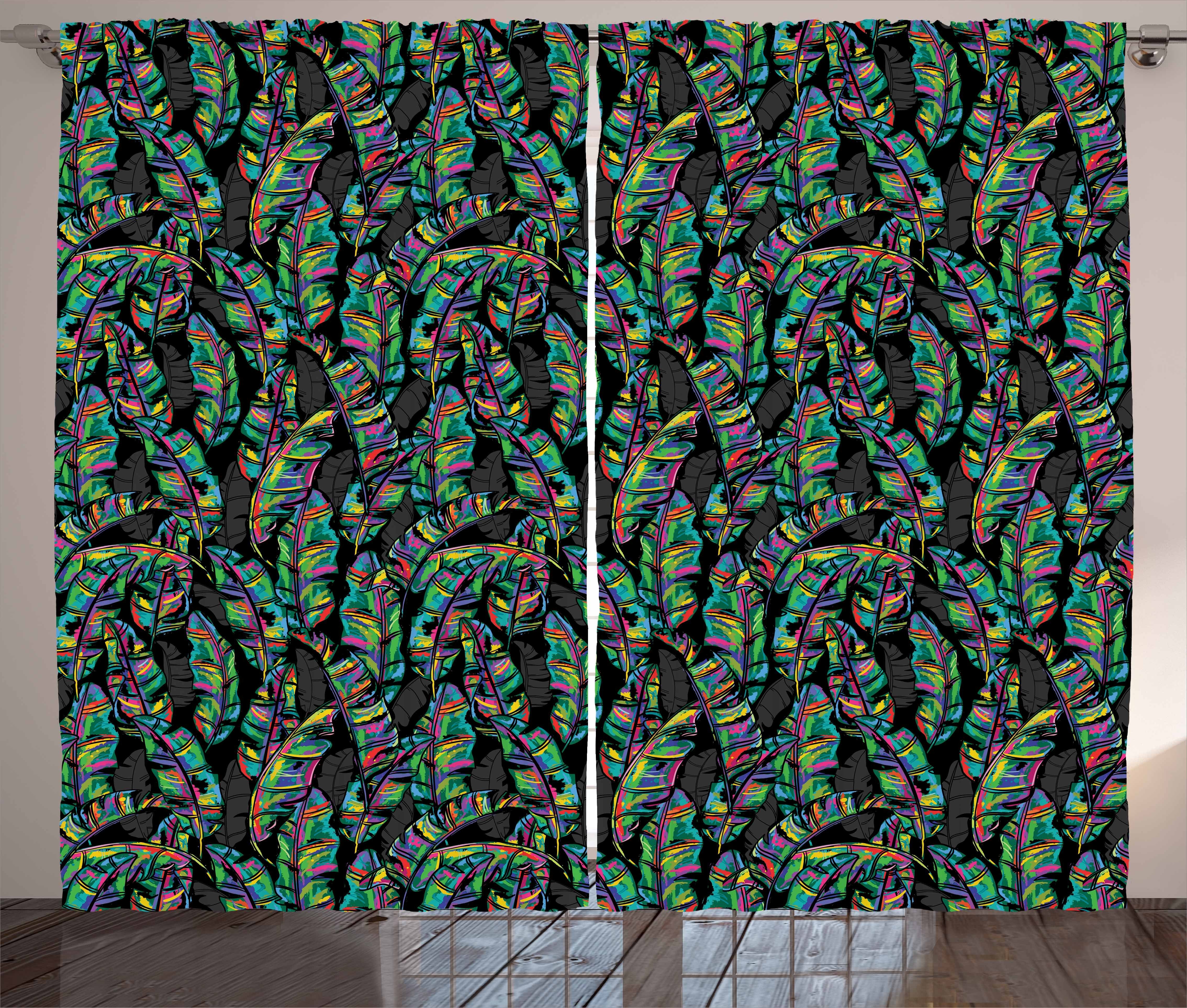 Bananenblatt 90s Vorhang Kräuselband mit Artregenbogen und Haken, Gardine Abakuhaus, Schlafzimmer Schlaufen