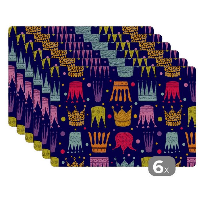 Platzset Muster - Krone - Farben - Kinder - Kinder MuchoWow (6-St) Platzset Platzdecken Platzmatte Tischmatten Schmutzabweisend