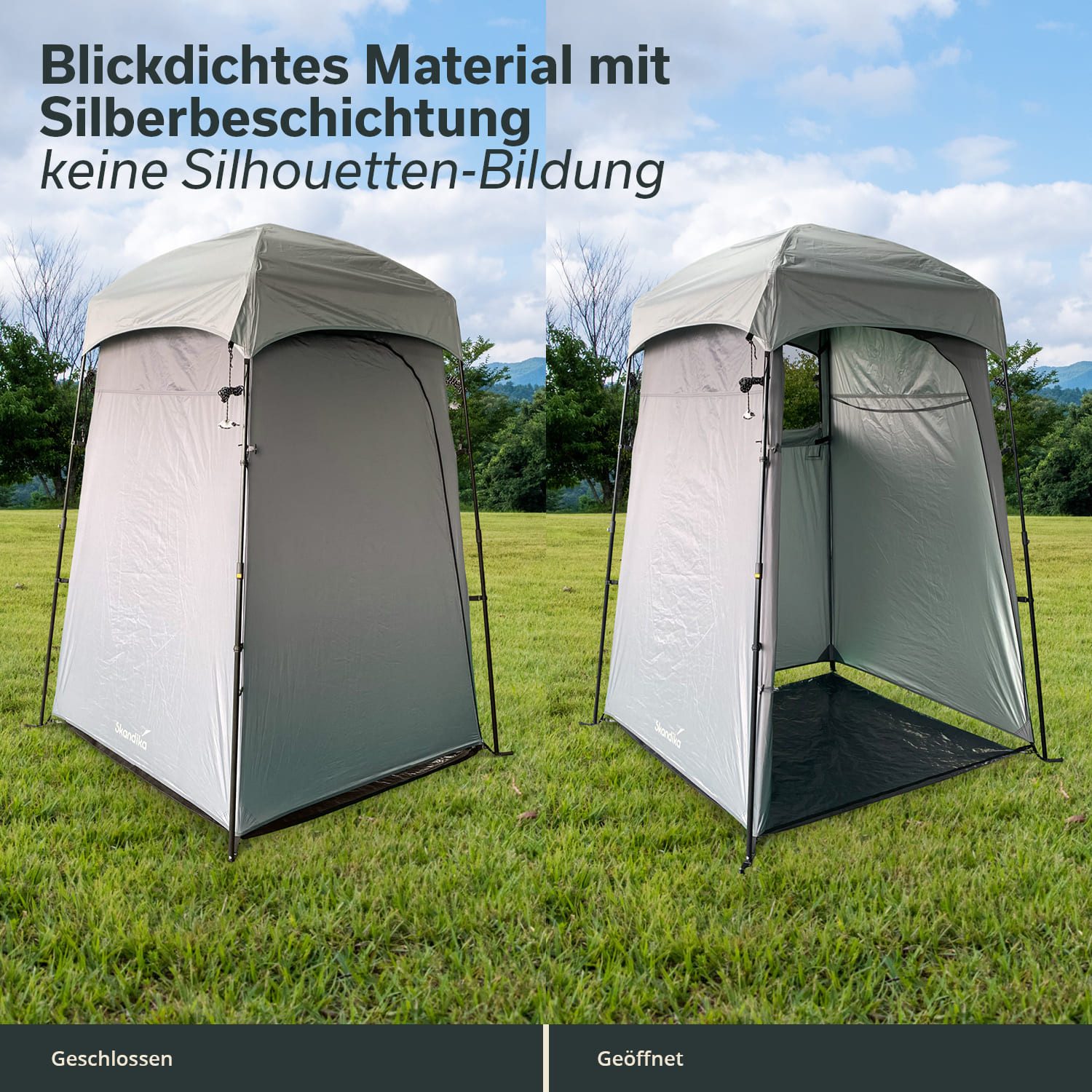 Skandika Kuppelzelt Duschzelt mit Fenster, Quick-Start, Pop Up, Umkleidezelt, 210 cm Höhe, Personen: 1, 210 cm Stehhöhe, silberbeschichtet, Blickdicht, separater Boden