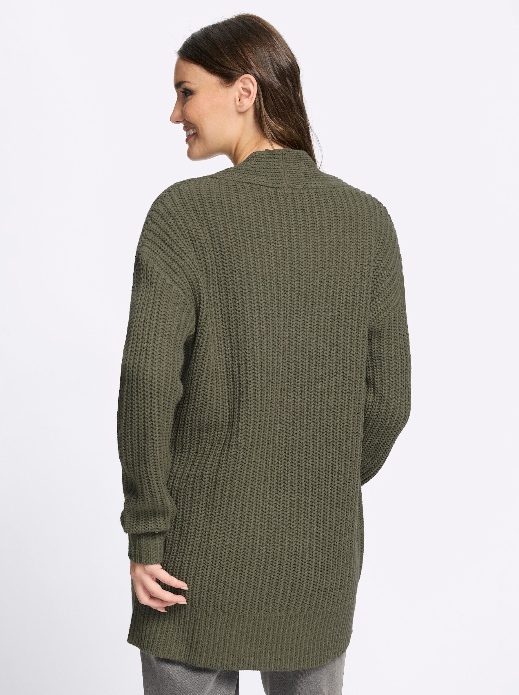 Sieh an! Strickjacke Long-Strickjacke Langarm Rippoptik