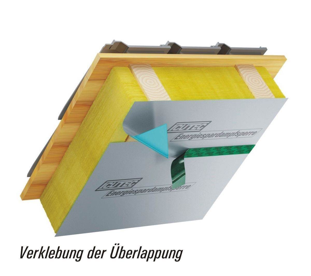 ICUTEC Dampfbremsfolie ICUTEC Energiespardampfsperre 50 qm, 2 x 25 m, sd >= 100 m, 3-lagig, Kleben, robust, verarbeitungsfreundlich, luftdicht, Brandschutzklasse E