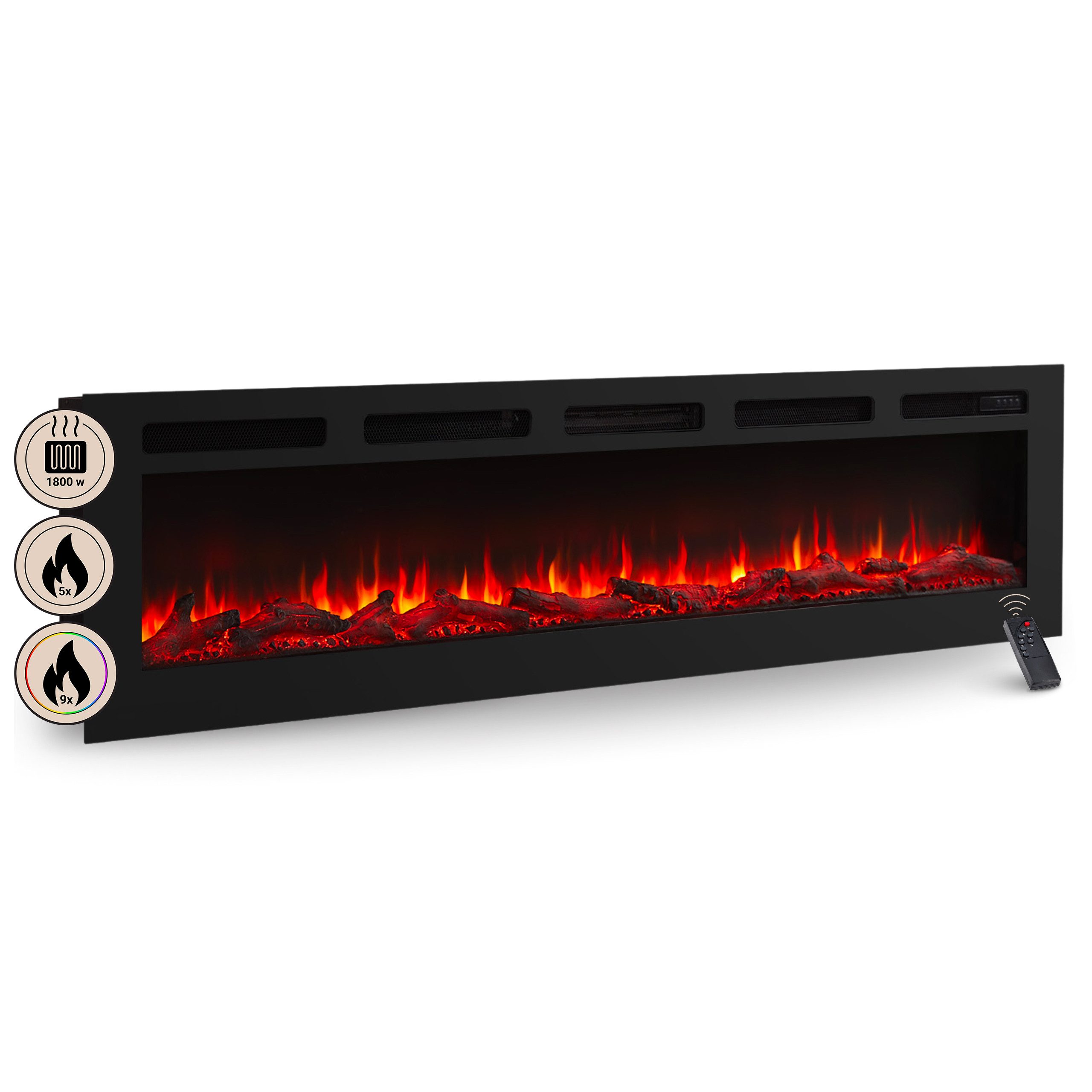 Balderia Elektrokamin Elektrokamin BALDERIA Leif 70 - 2in1 - schwarz, realistischer 3D-Flammeneffekt, Fernbedienung, Timer, Thermostat