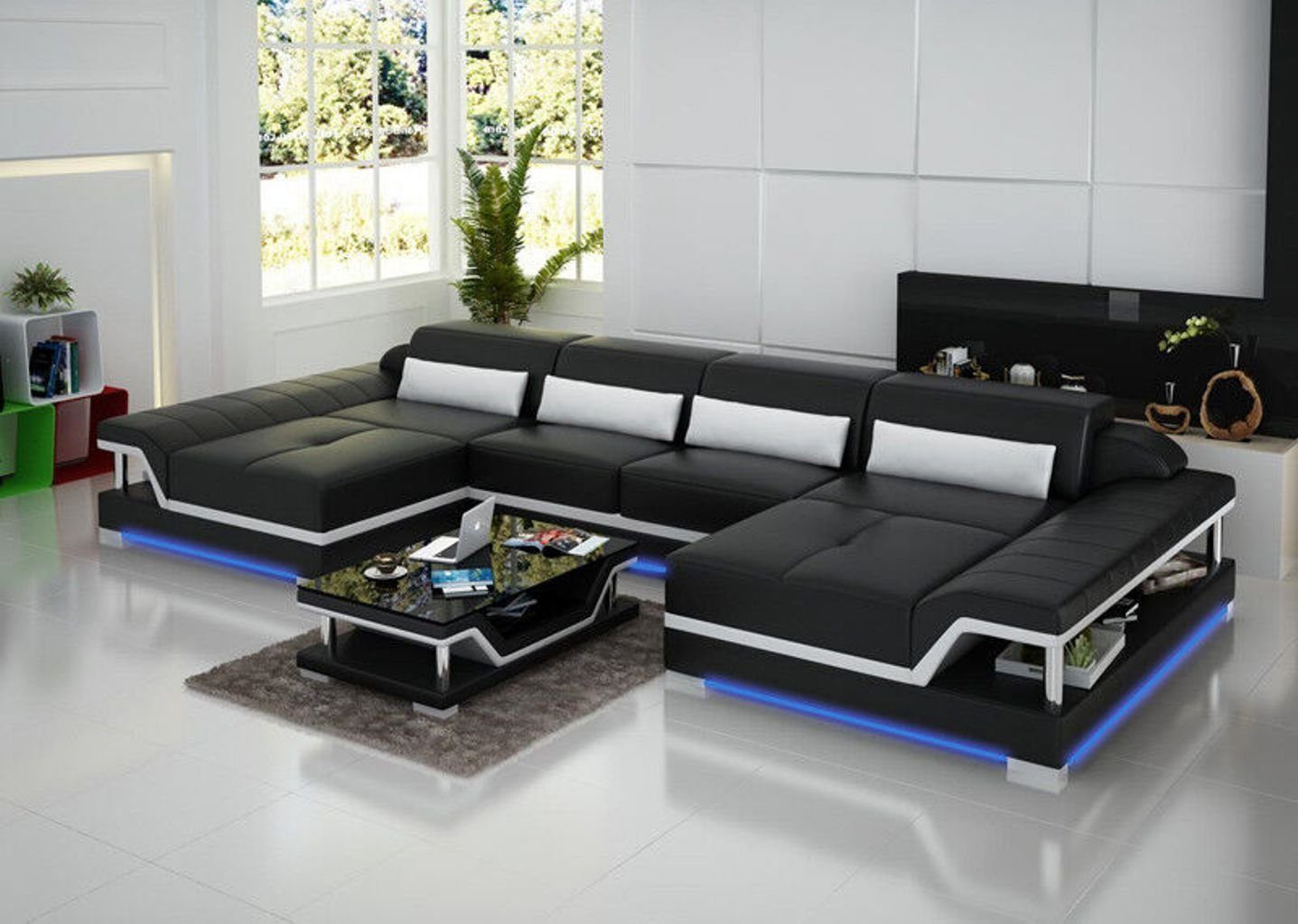 JVmoebel Couch Blau Ledersofa Ecksofa, Wohnlandschaft Garnitur Ecksofa Design Modern Eck