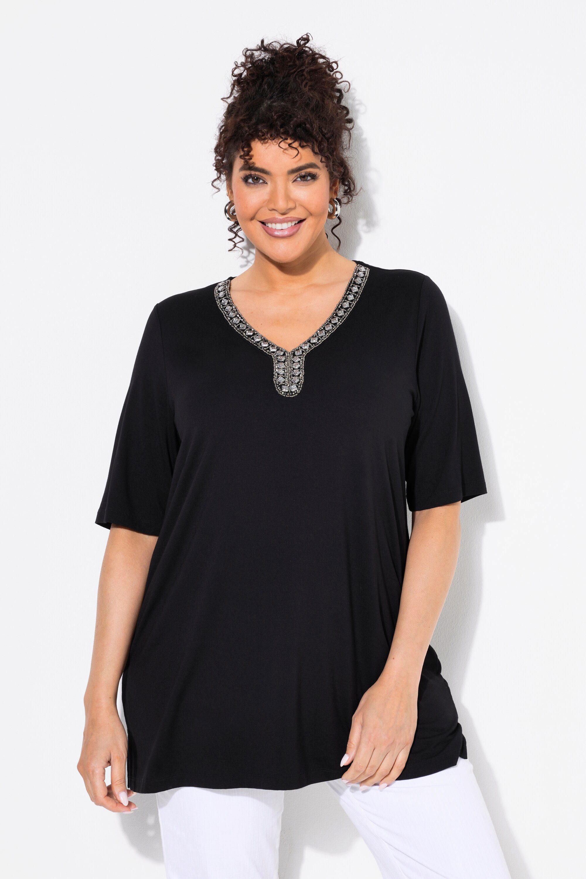 Ulla Popken T-Shirt T-Shirt Ziersteine A-Linie günstig online kaufen