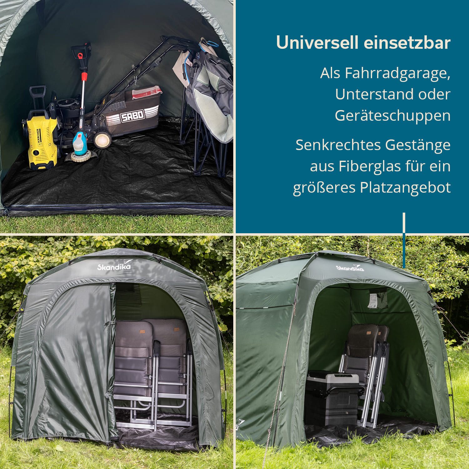 Skandika Gerätezelt Storage Tent L Fahrradgarage 1,7 m Stehhöhe, wasserdicht, (Haken für Campinglampe, Aufbewahrungstasche, UV-Schutz: 50), winterfest, mit Boden, Lagerzelt, Unterstand, Garten, Outdoor, Camping
