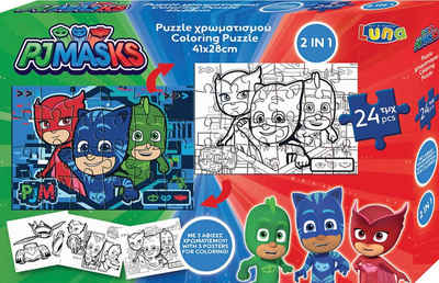 Diakakis Puzzle 2in1 Malpuzzle PJ Masks 24-tlg. mit Ausmalbilder, Puzzleteile