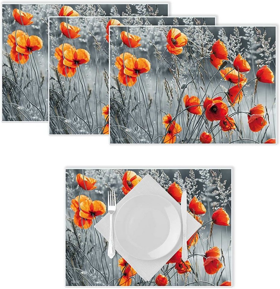Platzset, Artipics Tischset Red Poppies Abwaschbar 4 STK je 42 x 30 cm,  Artipics Tischkunst, (5-St)