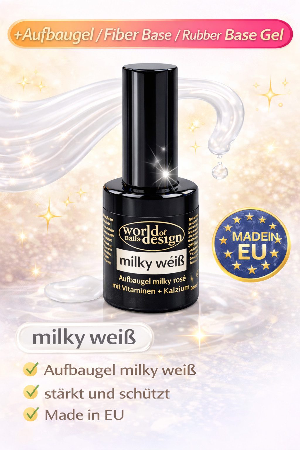 World of Nails-Design Nageldesign Zubehör Fiber Base Gel 10 ml UV/LED – Rubber Base mit Fasern, Made in EU, Studioqualität