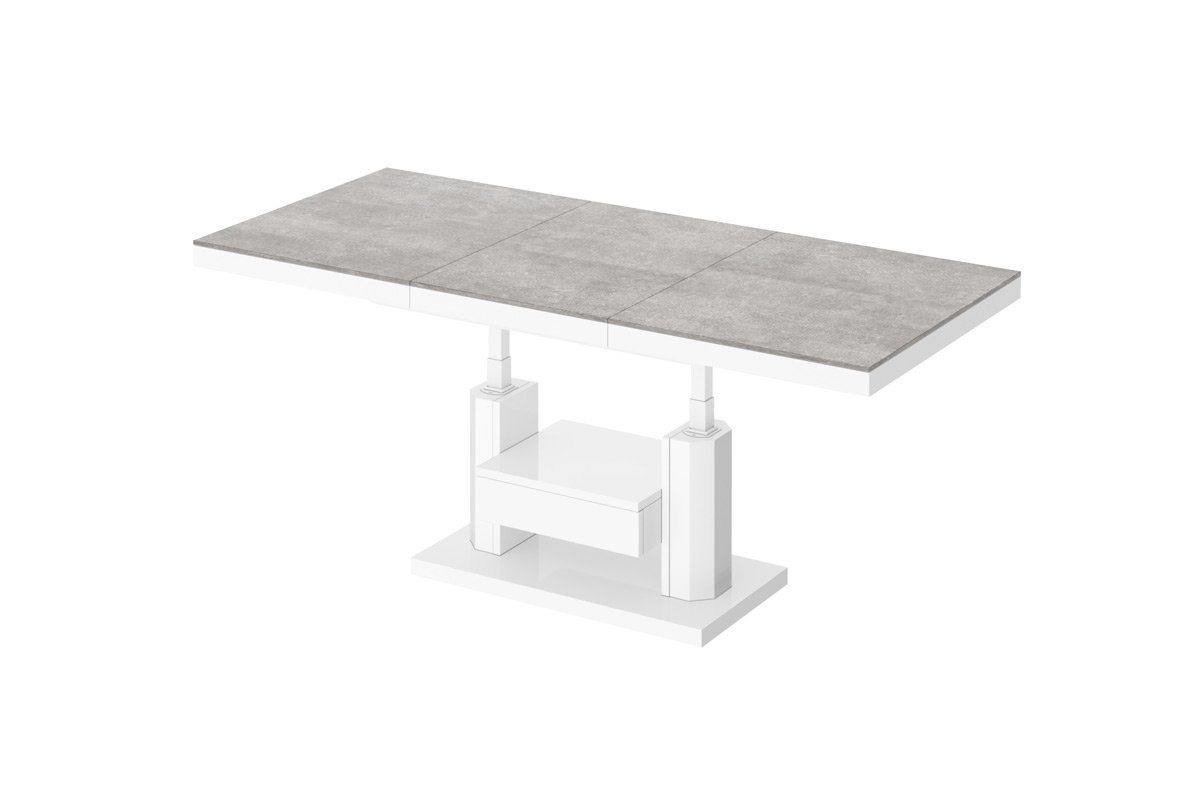 ausziehbar Hochglanz HM-120 Couchtisch stufenlos Hochglanz Beton Weiß designimpex Esstisch / höhenverstellbar Design