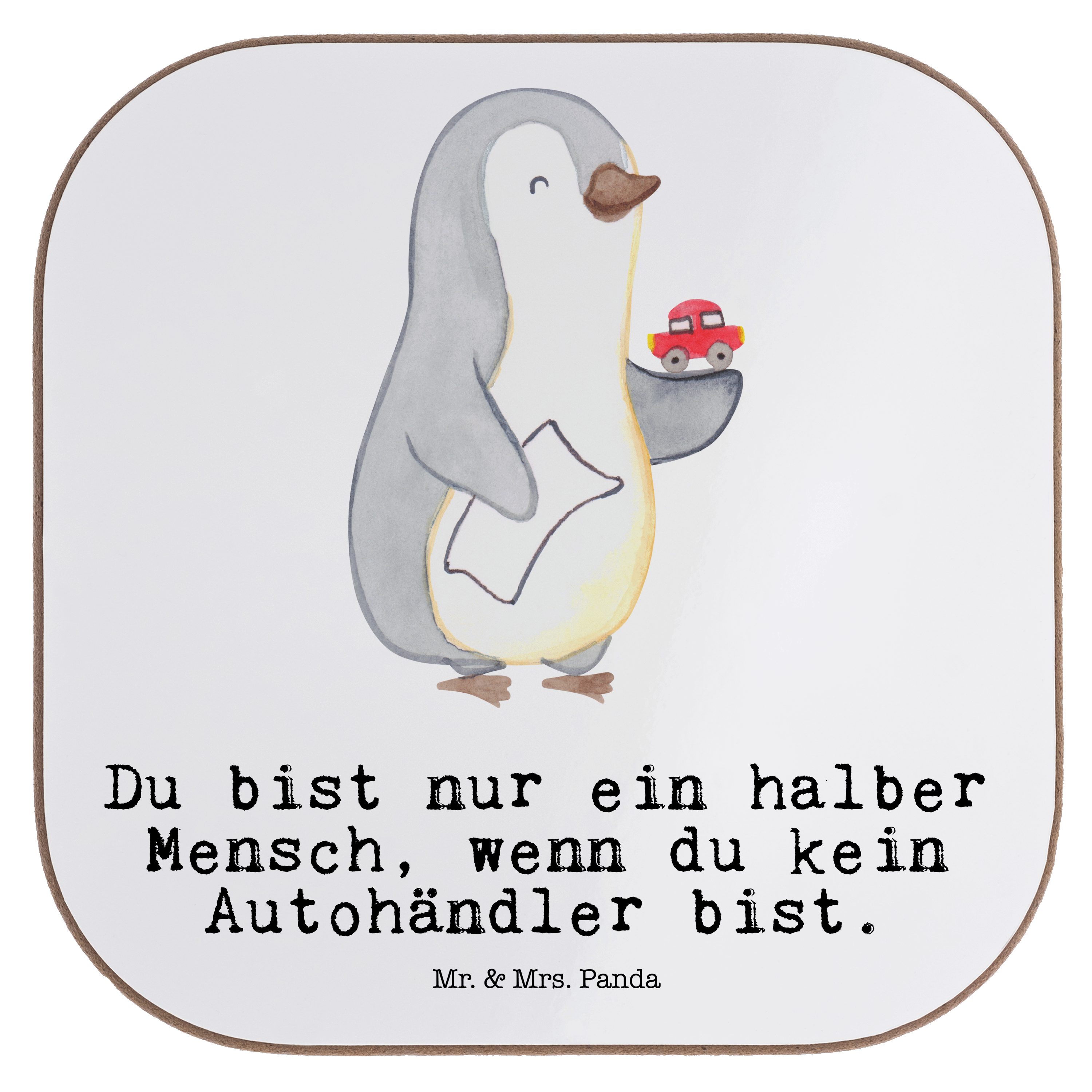 Mr. & Mrs. Panda Getränkeuntersetzer Autohändler mit Herz - Weiß - Geschenk, Schenken, Autoverkäufer, Koll, 1-tlg.