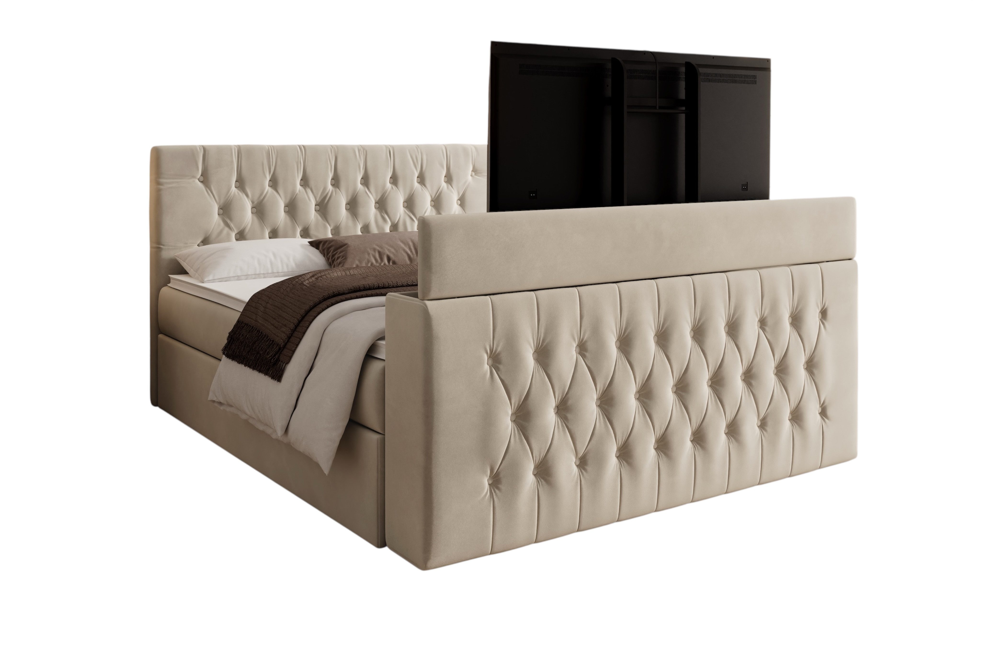 PROMETO Möbel Boxspringbett CHESTER mit TV-Lift und Bettkasten, 7-Zonen-Matratze, 180x200 cm