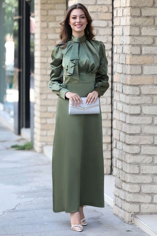 fashionshowcase Abendkleid Elegantes langärmliges Damen Maxikleid aus Satin günstig online kaufen