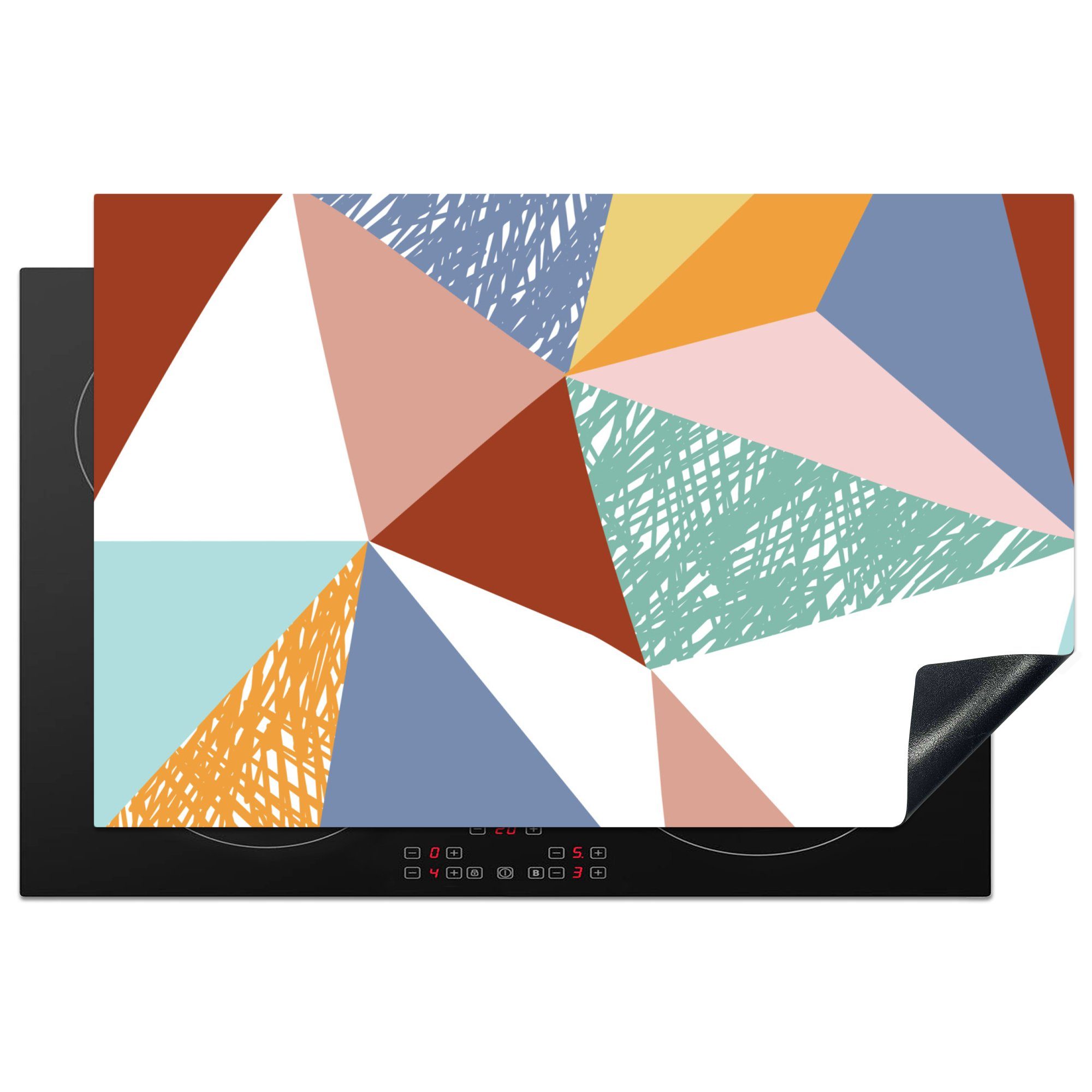 MuchoWow Herdblende-/Abdeckplatte Dreiecke - Design - Kinder, Vinyl, (1 tlg), 81x52 cm, Induktionskochfeld Schutz für die küche, Ceranfeldabdeckung