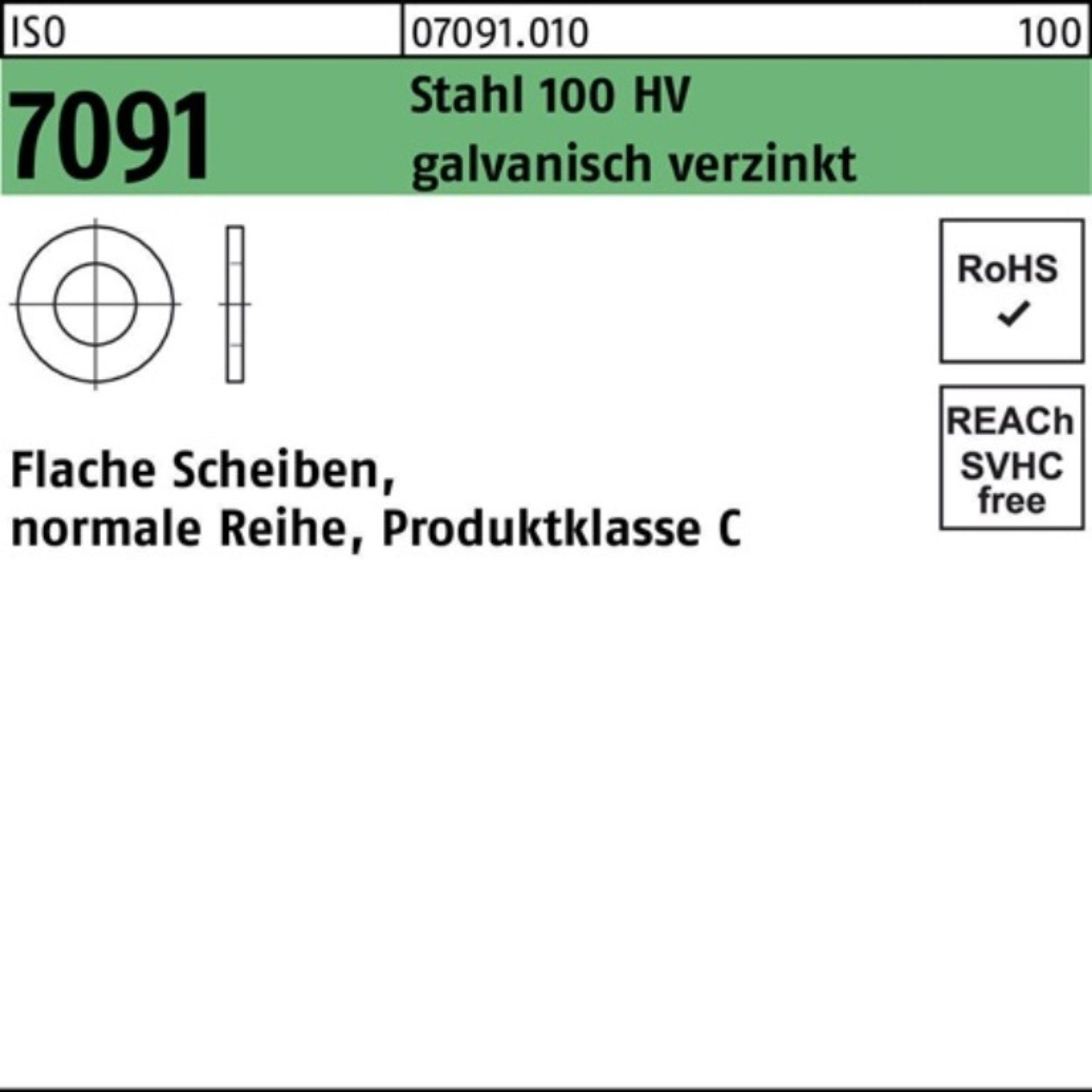 St HV Unterlegscheibe 100 ISO 100er 12 galv.verz. Pack Stahl Unterlegscheibe Reyher 100 7091