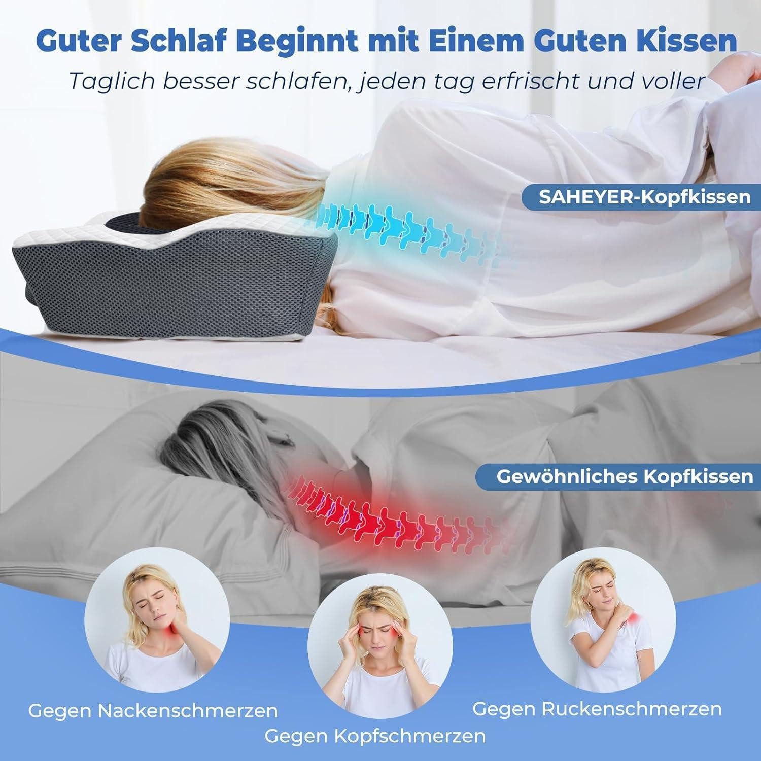 LuxusKollektion Nackenkissen Orthopädisches Memory Foam Nackenkissen Seitenschläfer 60x40x13/11cm