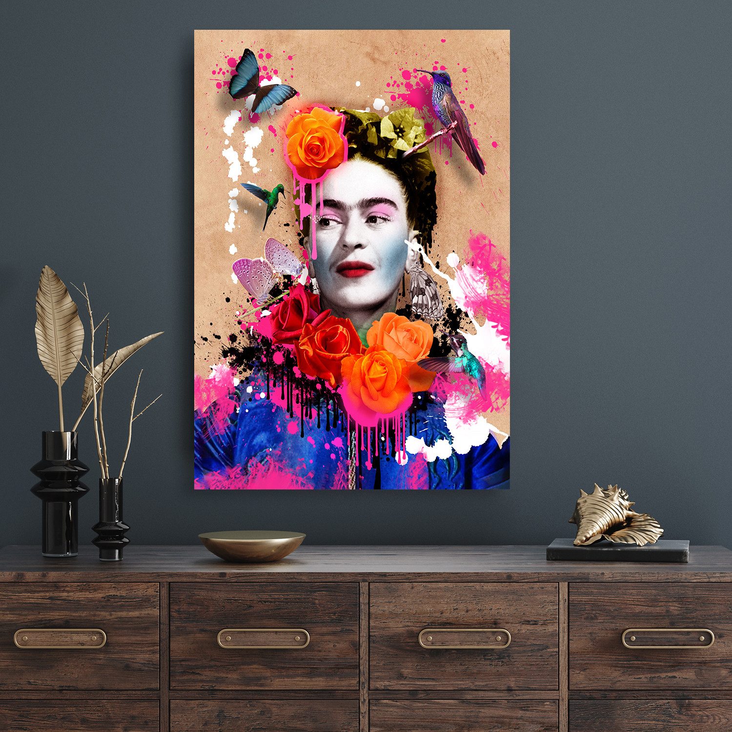 Affengeilebilder Leinwandbild Frida Kahlo by Frank Amoruso auf Keilrahmen gespannt, (1 St), Kunstdruck Wandbild Bild in verschiedenen Formaten