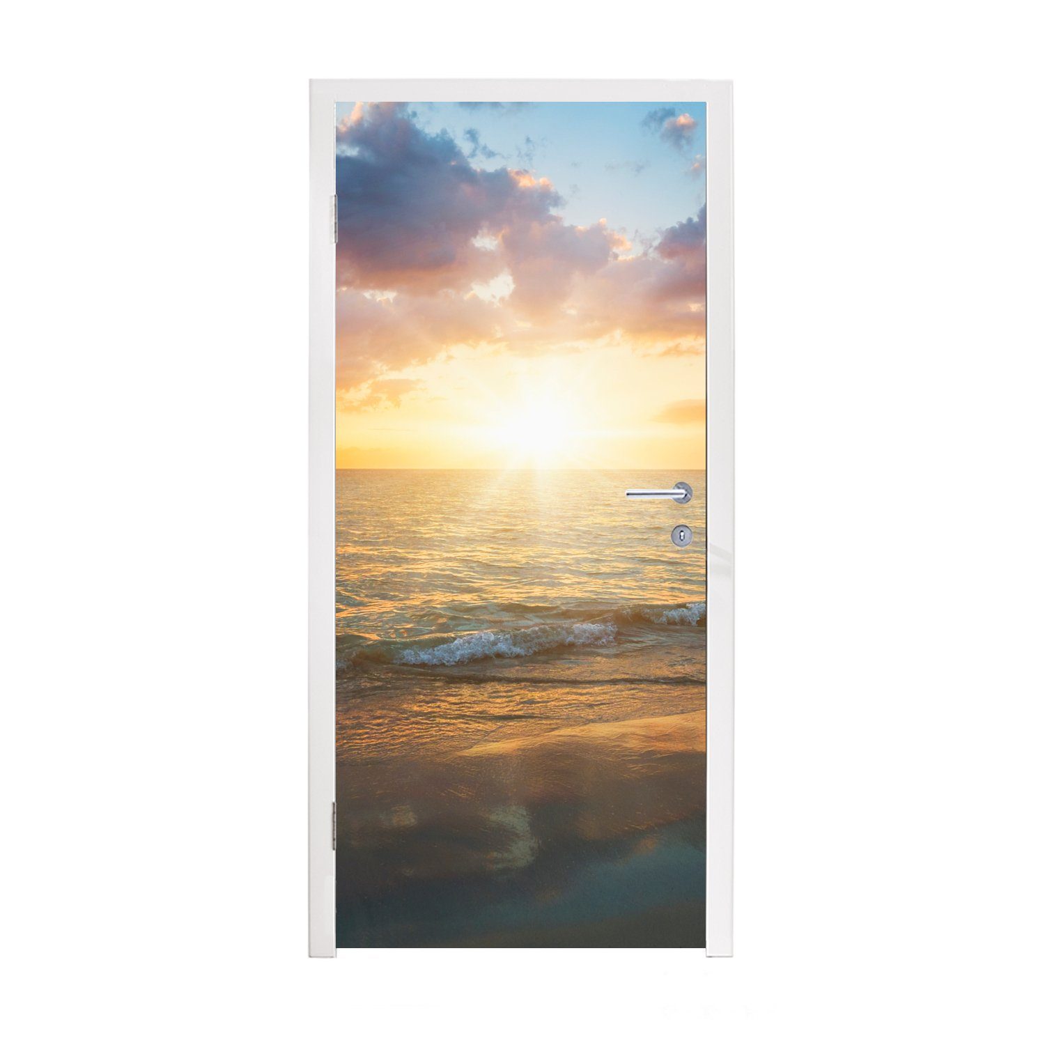 MuchoWow Türtapete Sonnenuntergang - Wolken - Strand, Matt, bedruckt, (1 St), Fototapete für Tür, Türaufkleber, 75x205 cm