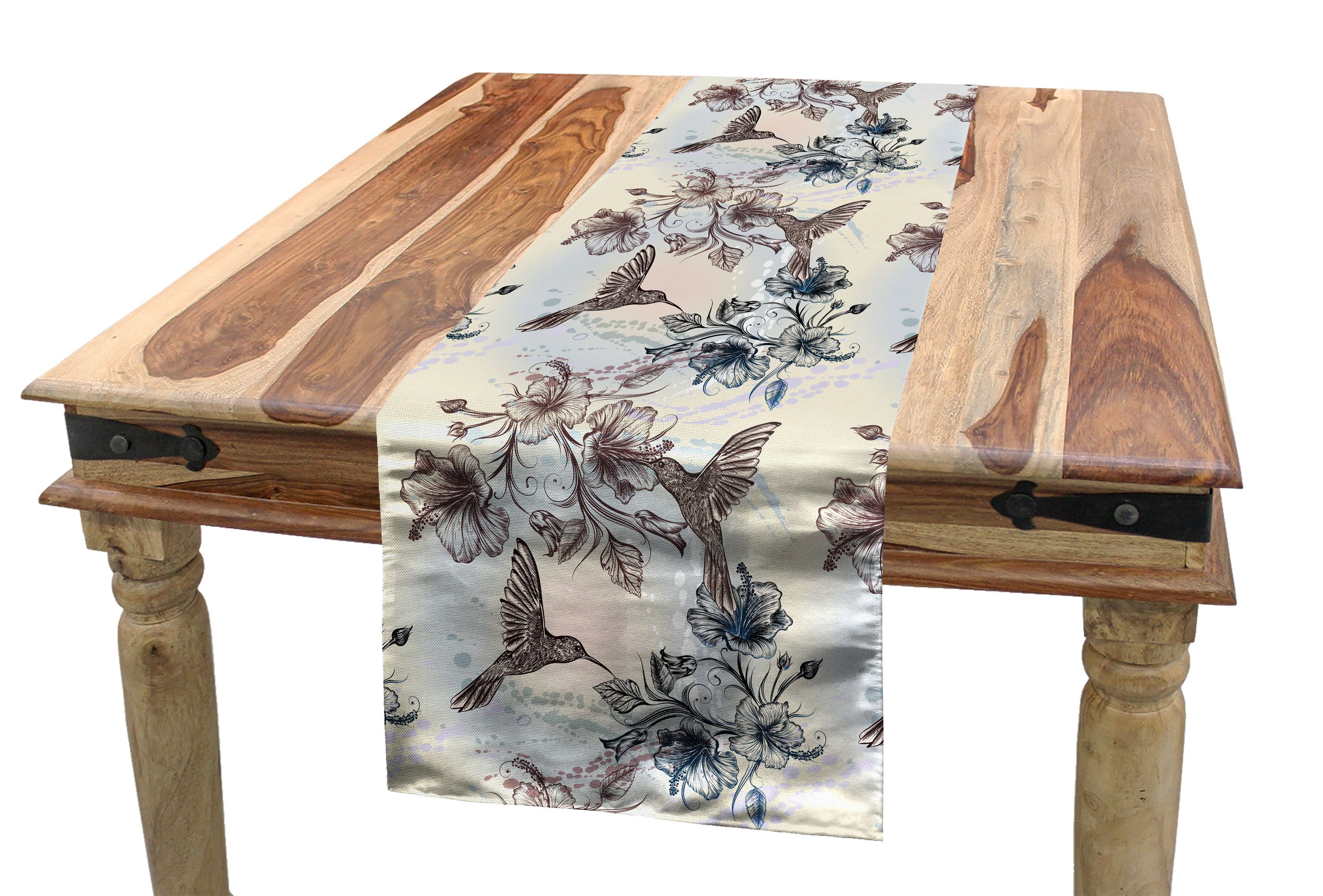 Abakuhaus Tischläufer Esszimmer Küche Rechteckiger Dekorativer Tischläufer, Kolibri Vögel Hibiscus Flowers | Tischläufer