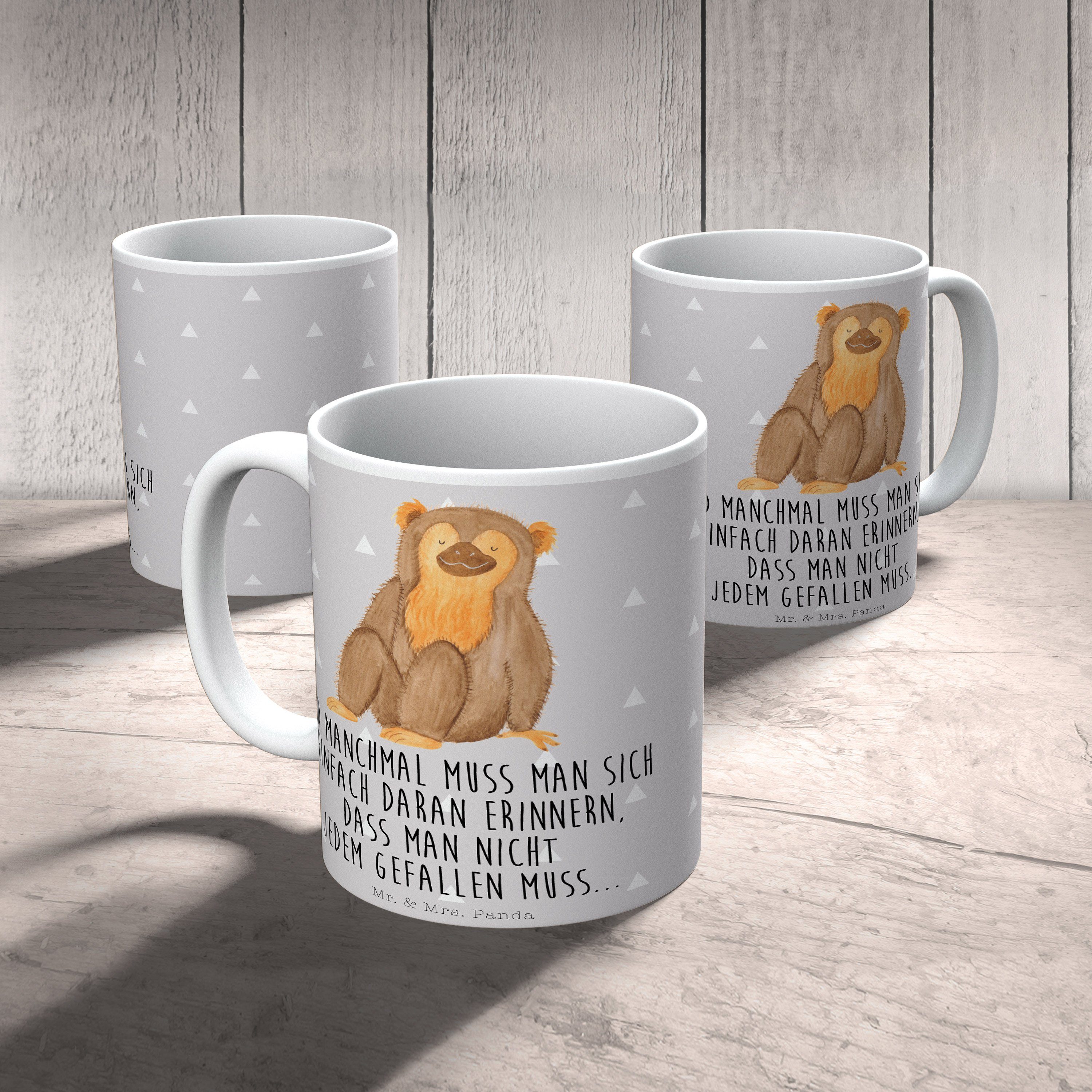 Geschenk, Grau Tasse Panda Selbstachtung, Mr. & Selfcare, Mrs. - Kaffeetasse, Affe Pastell Keramik -