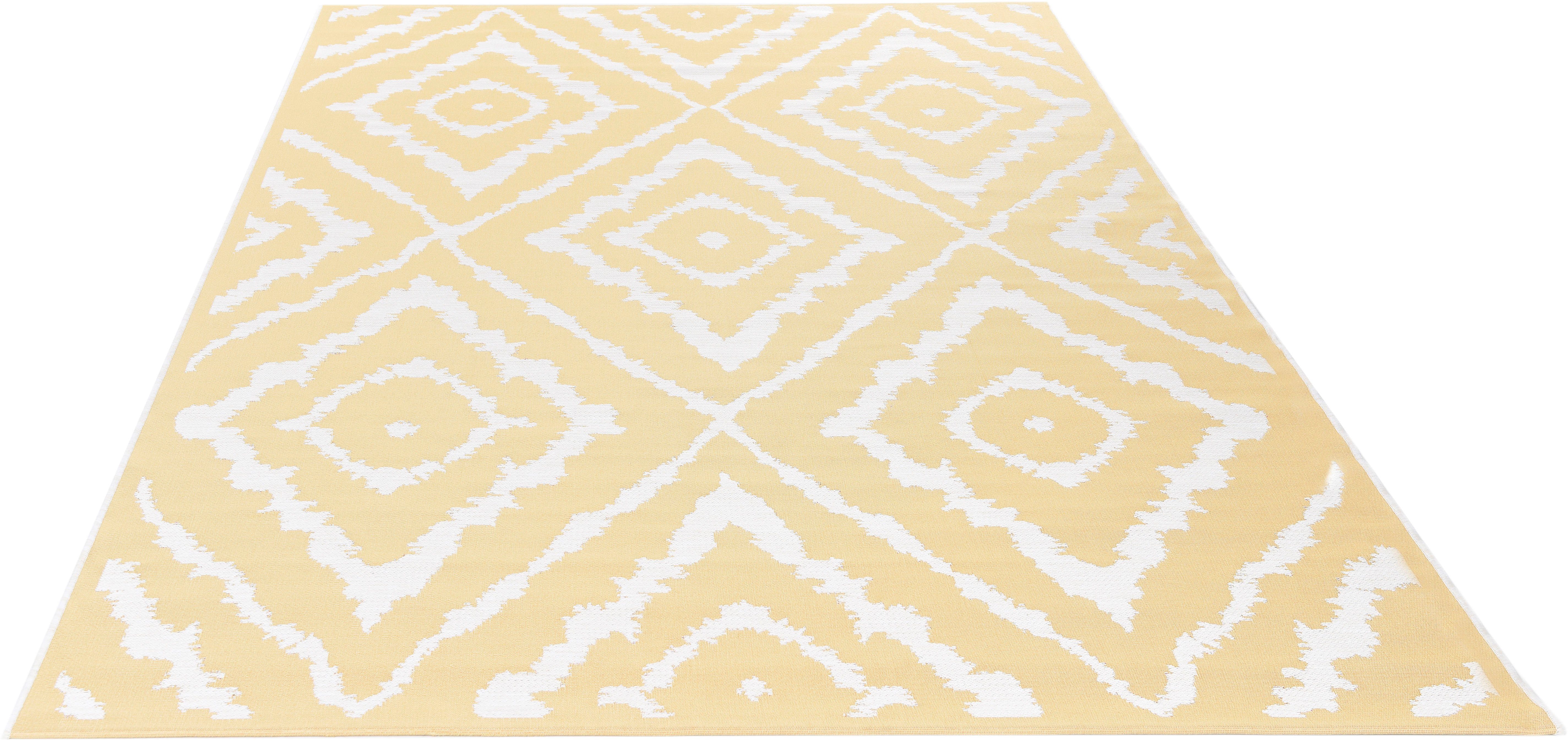 Teppich Garden Pattern, TOM TAILOR HOME, rechteckig, Höhe: 3 mm, Flachgewebe, modernes Rauten Design, In- und Outdoor geeignet gelb