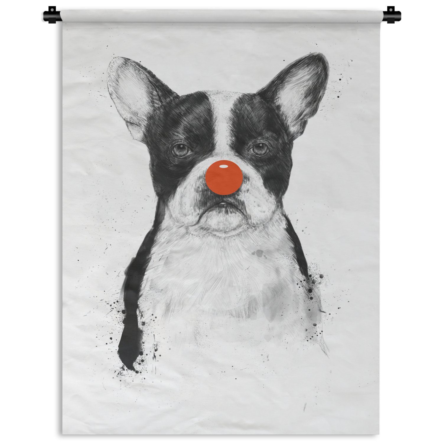 Tapisserie, Wanddekoobjekt Hund MuchoWow Deko Clown, Schlafzimmer - Wand, - Wohnzimmer, der an Rot - Nase für