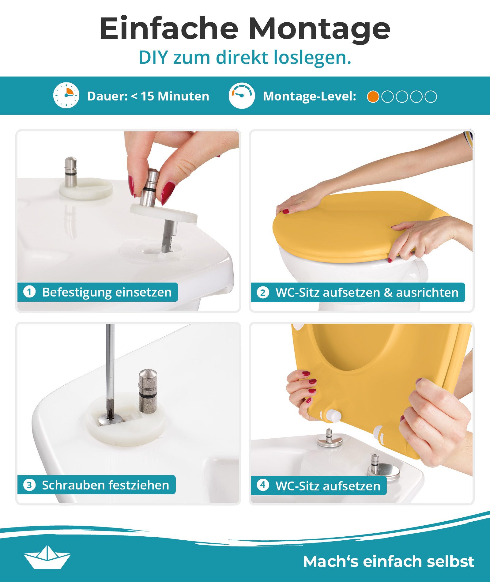 Calmwaters WC-Sitz Original, Premium, Made in EU, Absenkautomatik, bis 250 kg, Abnehmbar, 26LP6229