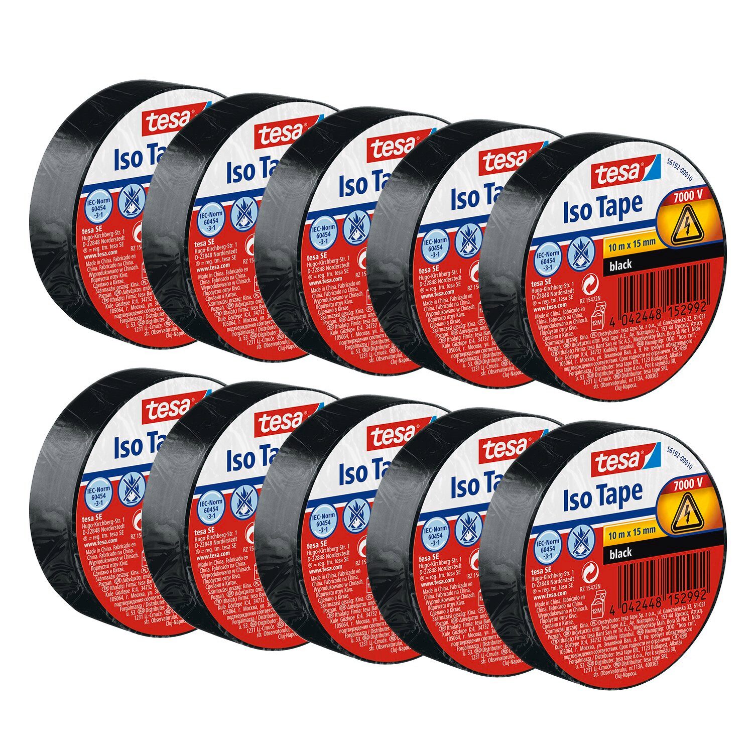 tesa Isolierband 10 x tesa® Isolierband 10 m : 15 mm - schwarz (Packung, 10-St., 10 x tesa Isolierband) Gummidichtung - selbstklebend & energiesparend - schwarz