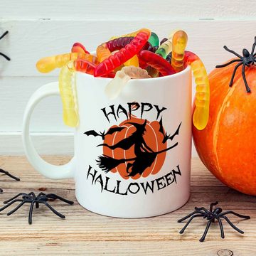 GRAVURZEILE Tasse mit Motiv im Happy Halloween Hexen Design, Keramik, 330 ml