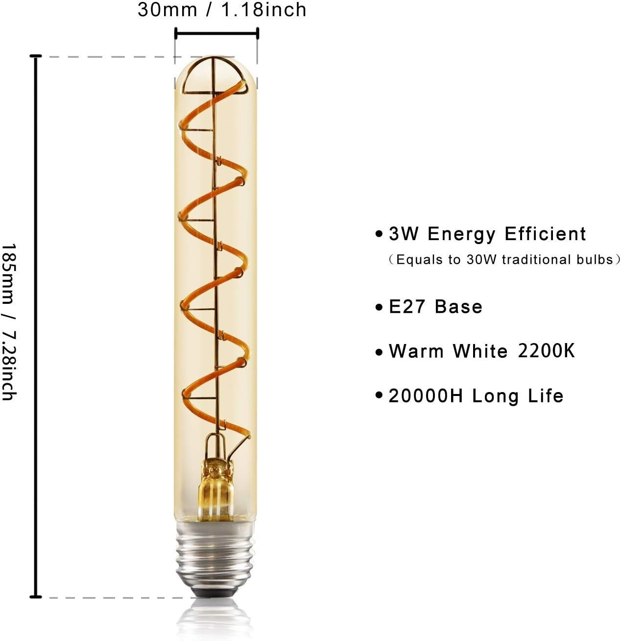 ZMH LED-Leuchtmittel E27 Vintage Röhrenform Glühbirne 185/300mm Gold für Ha günstig online kaufen
