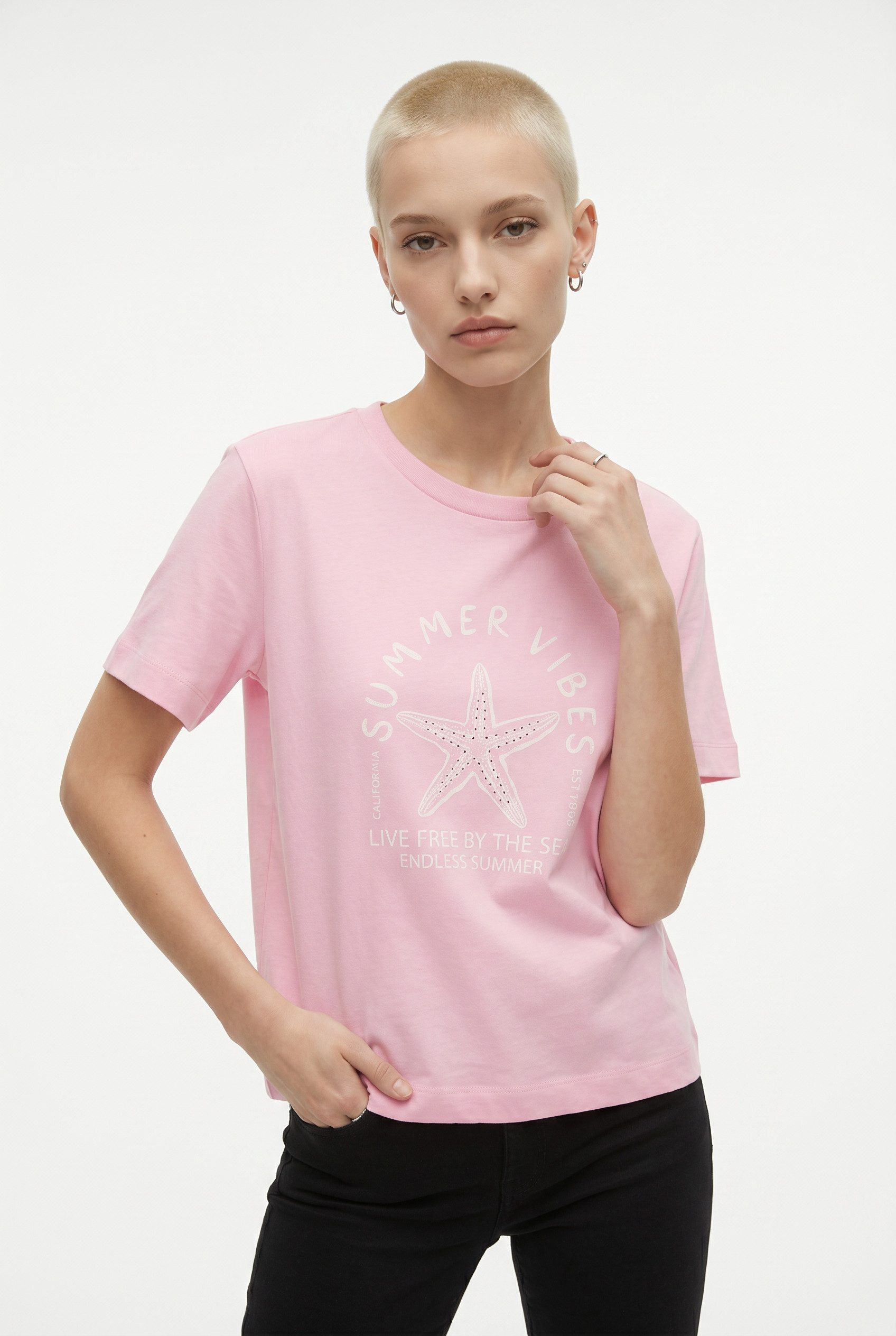 Vero Moda Kurzarmshirt VMPALMA METTE SS TOP BOX JRS Baumwolle