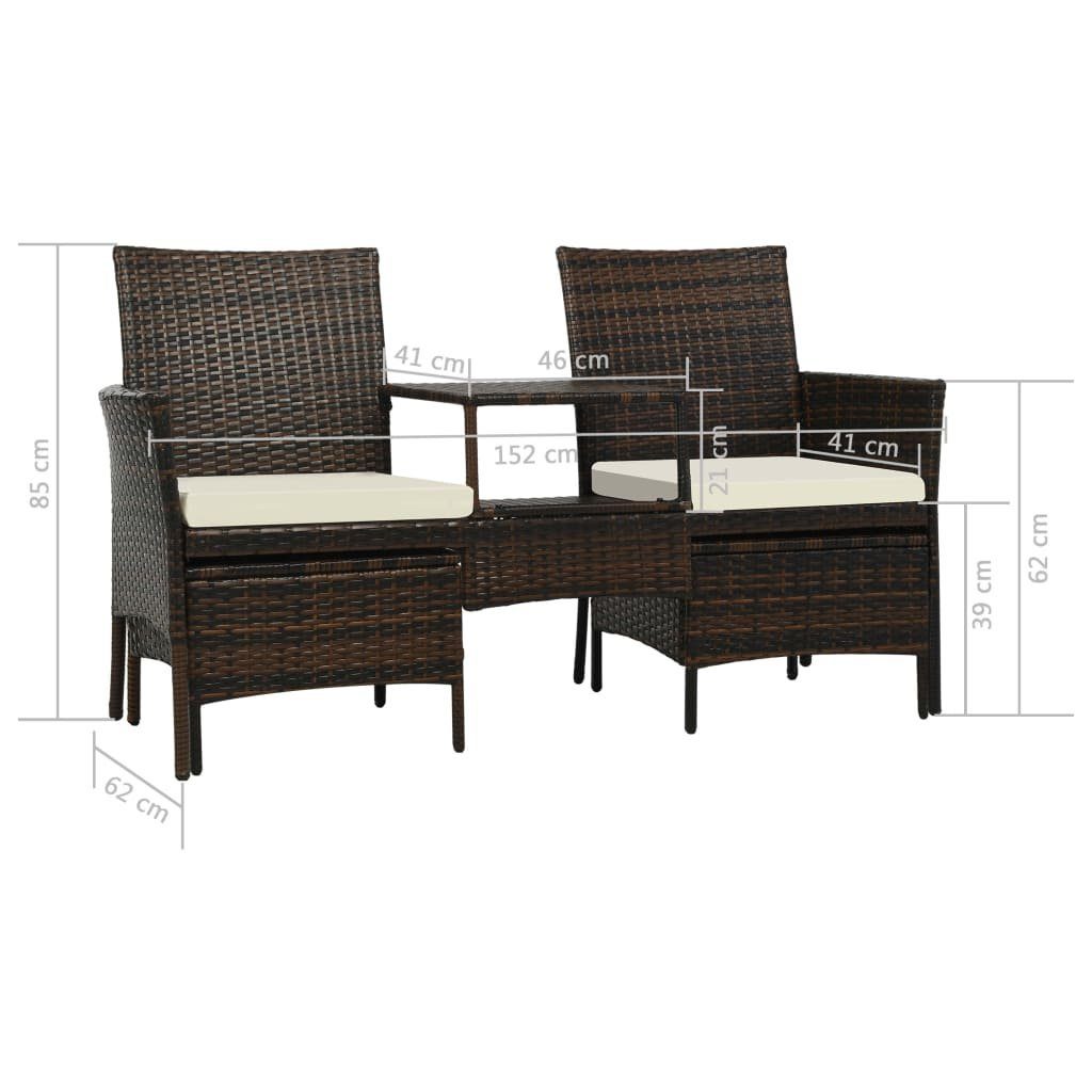 Tisch Teile vidaXL Poly 2-Sitzer-Gartensofa Loungesofa & Braun, Hocker Rattan 1 mit