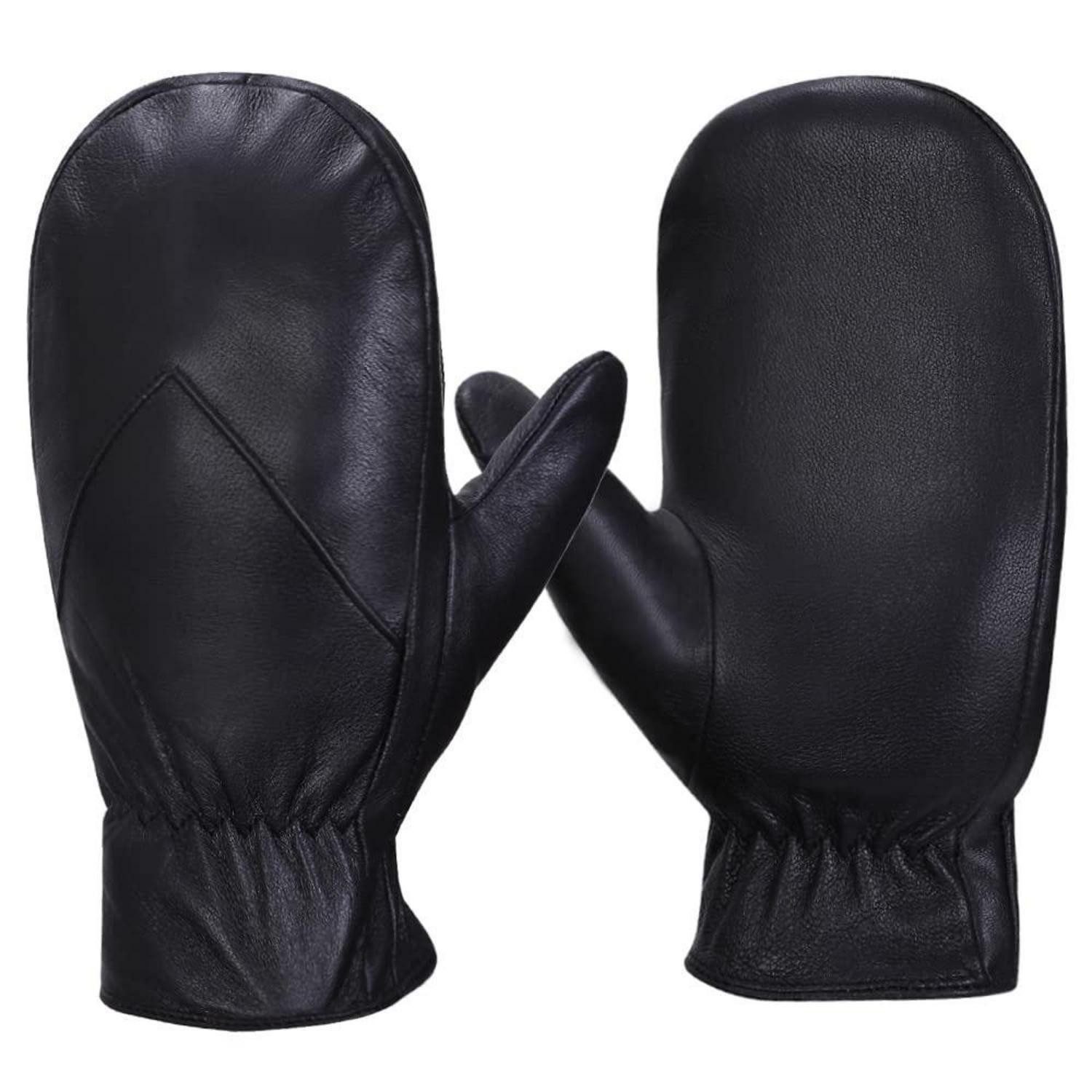 LuxusKollektion Fäustlinge Leder Fäustlinge Herren Schwarz (1-St)