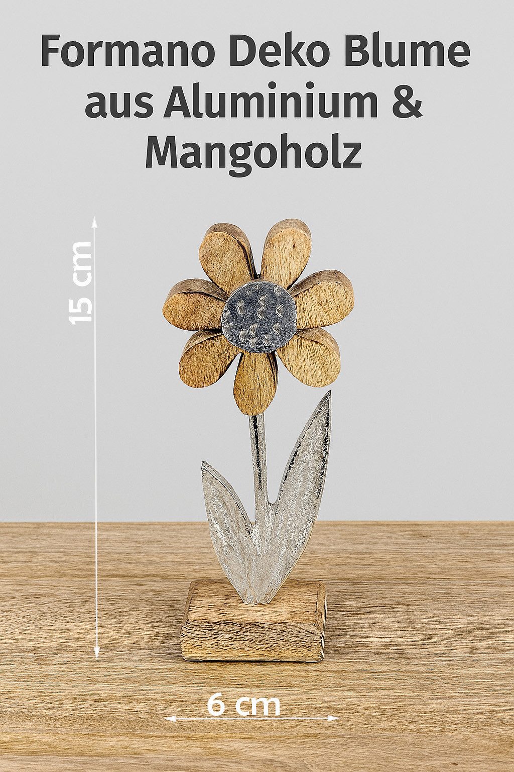 Kremers Schatzkiste Dekofigur Deko Blume Aluminium Mangoholz Sockel 15x6cm Dekoaufsteller Tischdeko