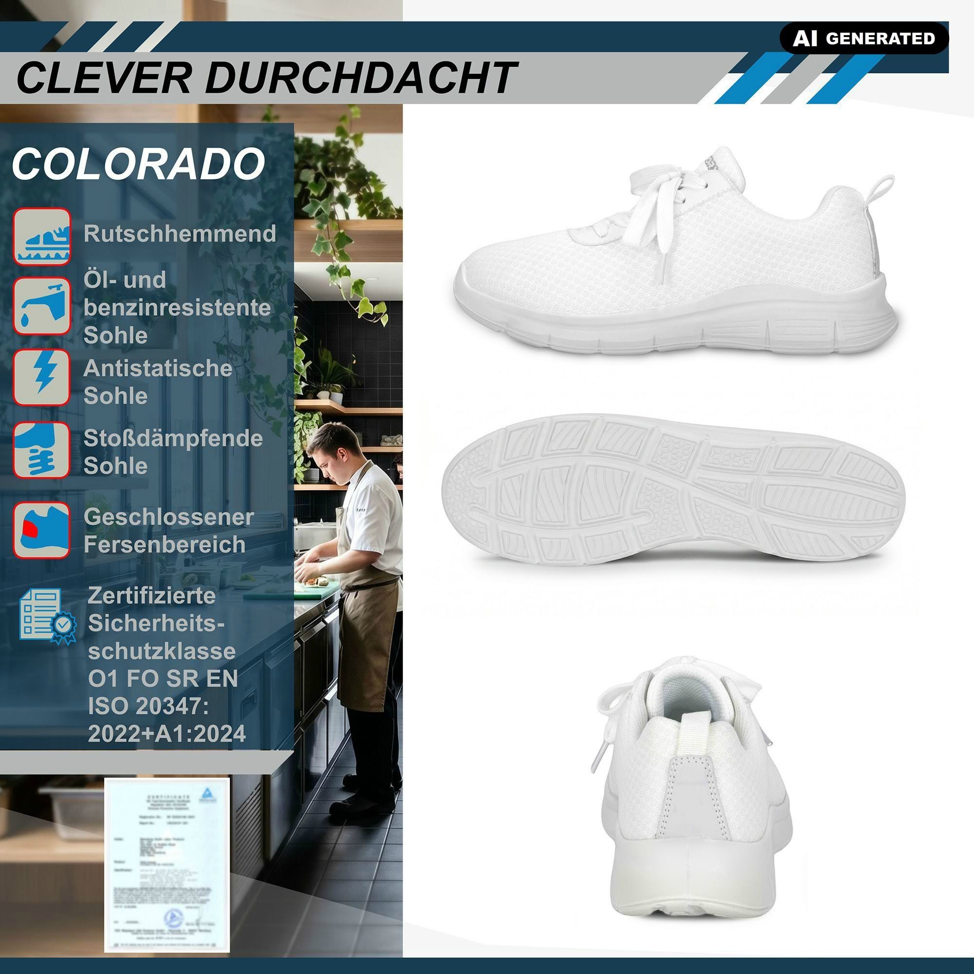 ELIWORX Rutschhemmende Arbeitsschuhe O1 FO SR Stoßdämpfend - Herren und Damen Berufsschuh Zertifiziert nach EN ISO 20347:2022+A1:2024 - Herausnehmbares Fußbett – Bild 4 von 5