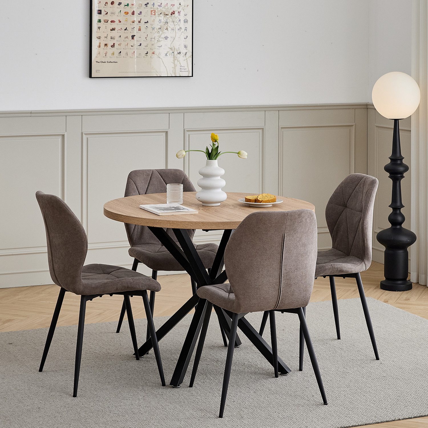 GrandCA HOME Essgruppe Modernes Tisch- und Stuhlset, Sitzgruppe Essgruppe 4+1, (Set, 5-tlg), mit Leinengepolstertes Kissen