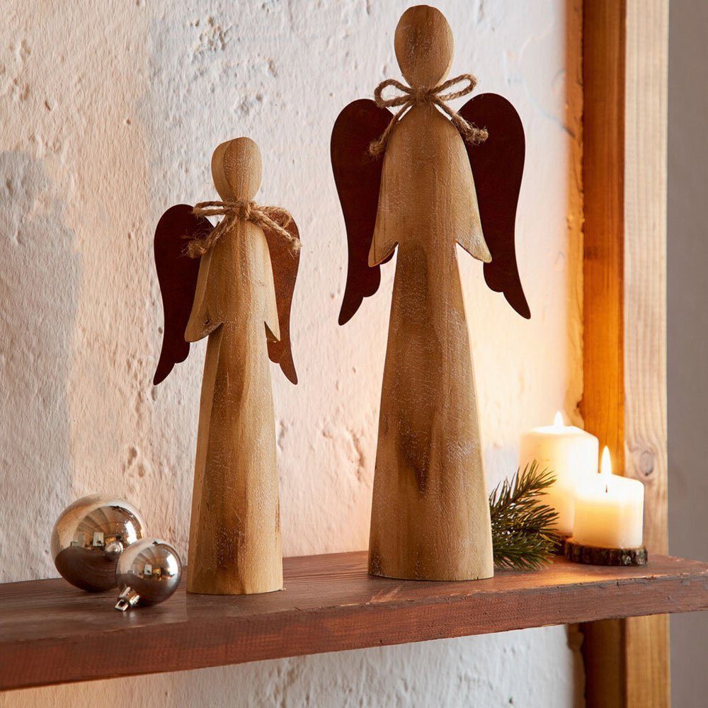 Home-trends24.de Weihnachtsfigur Engel Holz Figur Deko Engelsfigur Weihnachten Set (2 St)