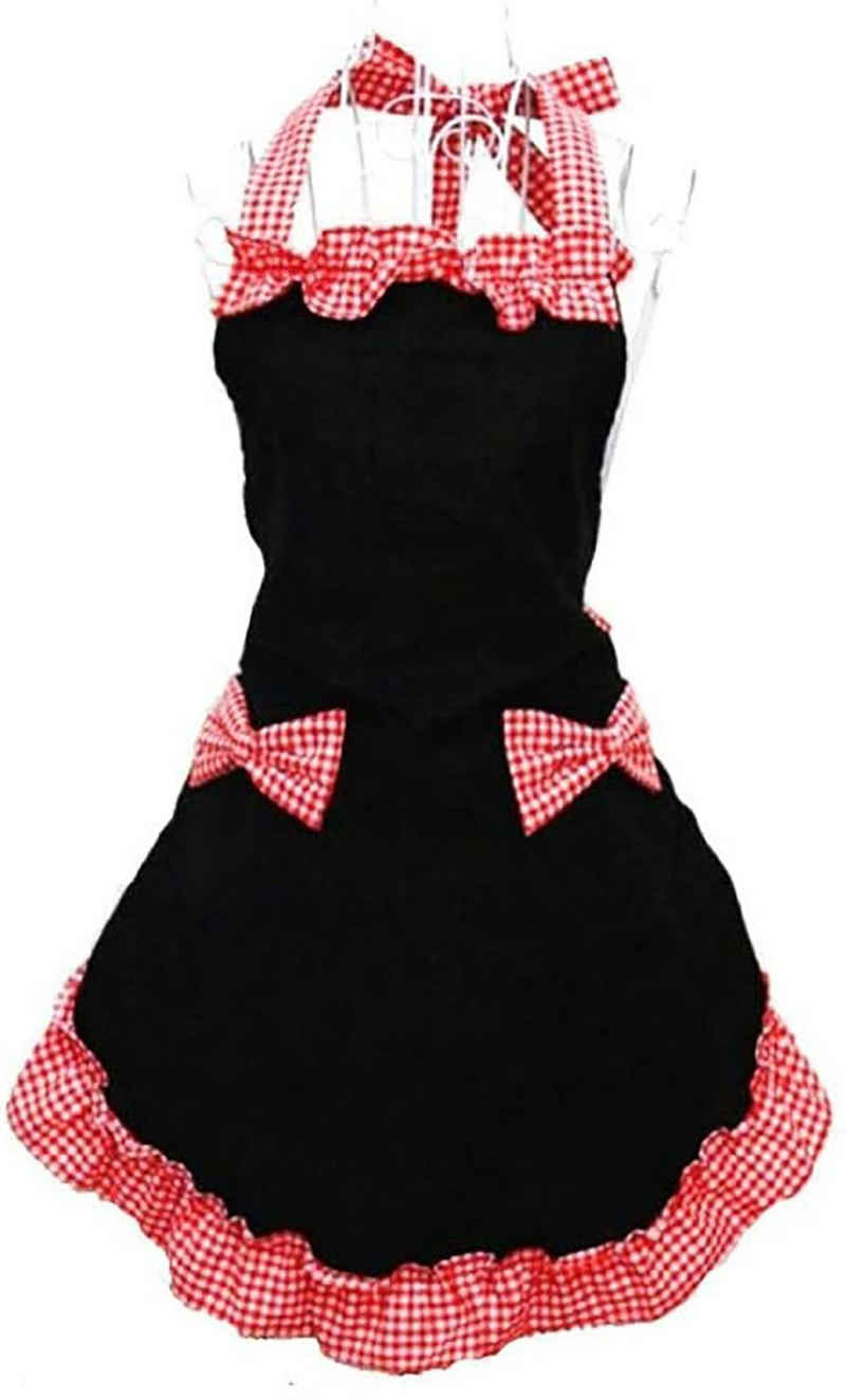 Leway Umhängeschürze »Kochschürze Frauen Damen Schürze Küchenschürze Verstellbar Petticoat mit zwei Taschen Bowknot Schleife für Kochen Backen Grillen Geschenk Idee«, (1-tlg)