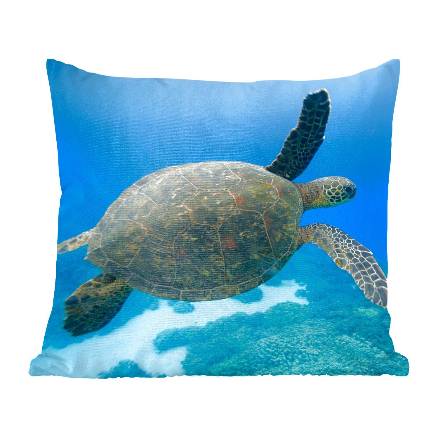MuchoWow Dekokissen schwimmende Schildkröte Deko, Füllung Sofakissen Fotodruck, Grüne Schlafzimmer, mit Zierkissen Wohzimmer, für