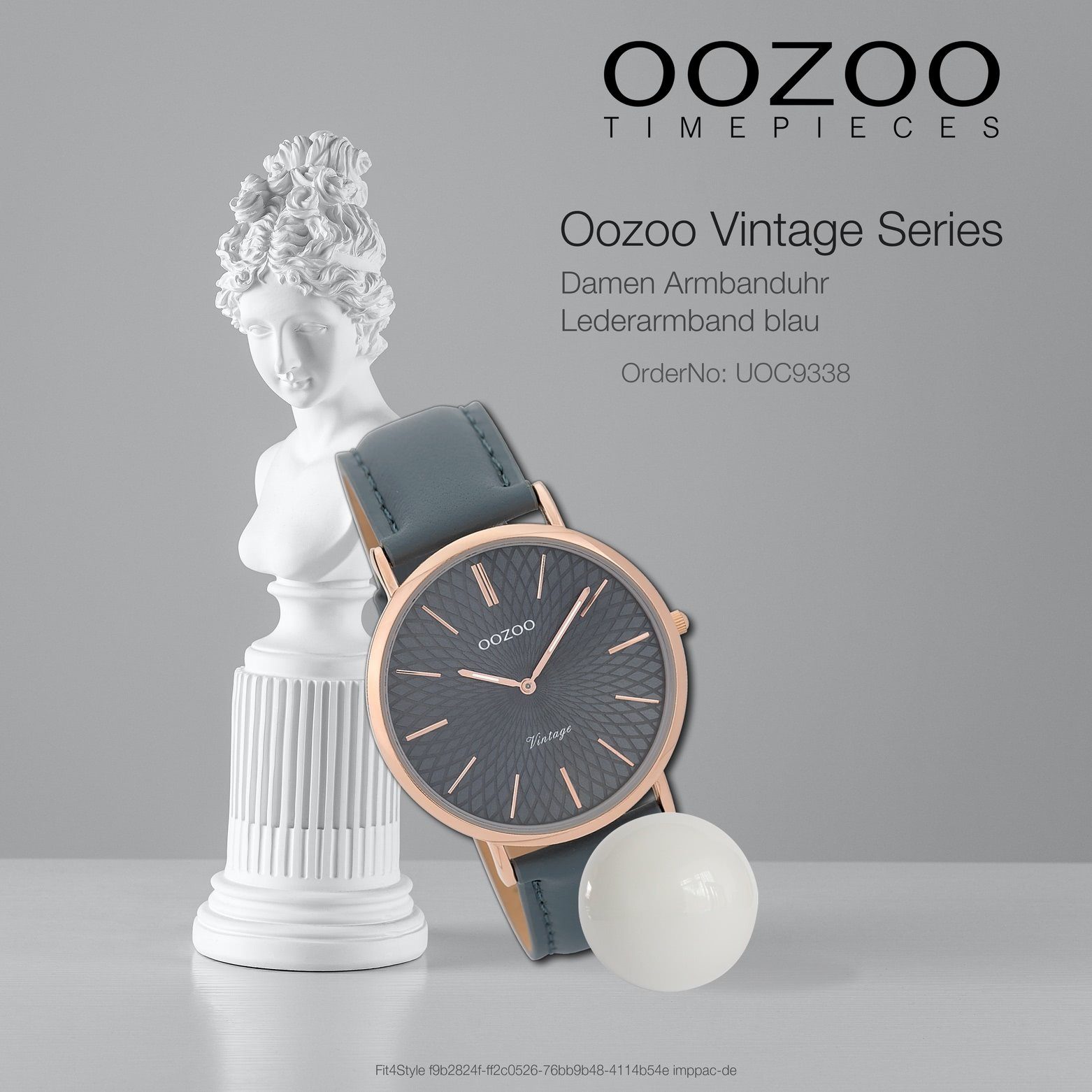 OOZOO Quarzuhr blau rund, blau, grau, Oozoo Armbanduhr Lederarmband Damenuhr Damen grau, (ca. groß Fashion 40mm)