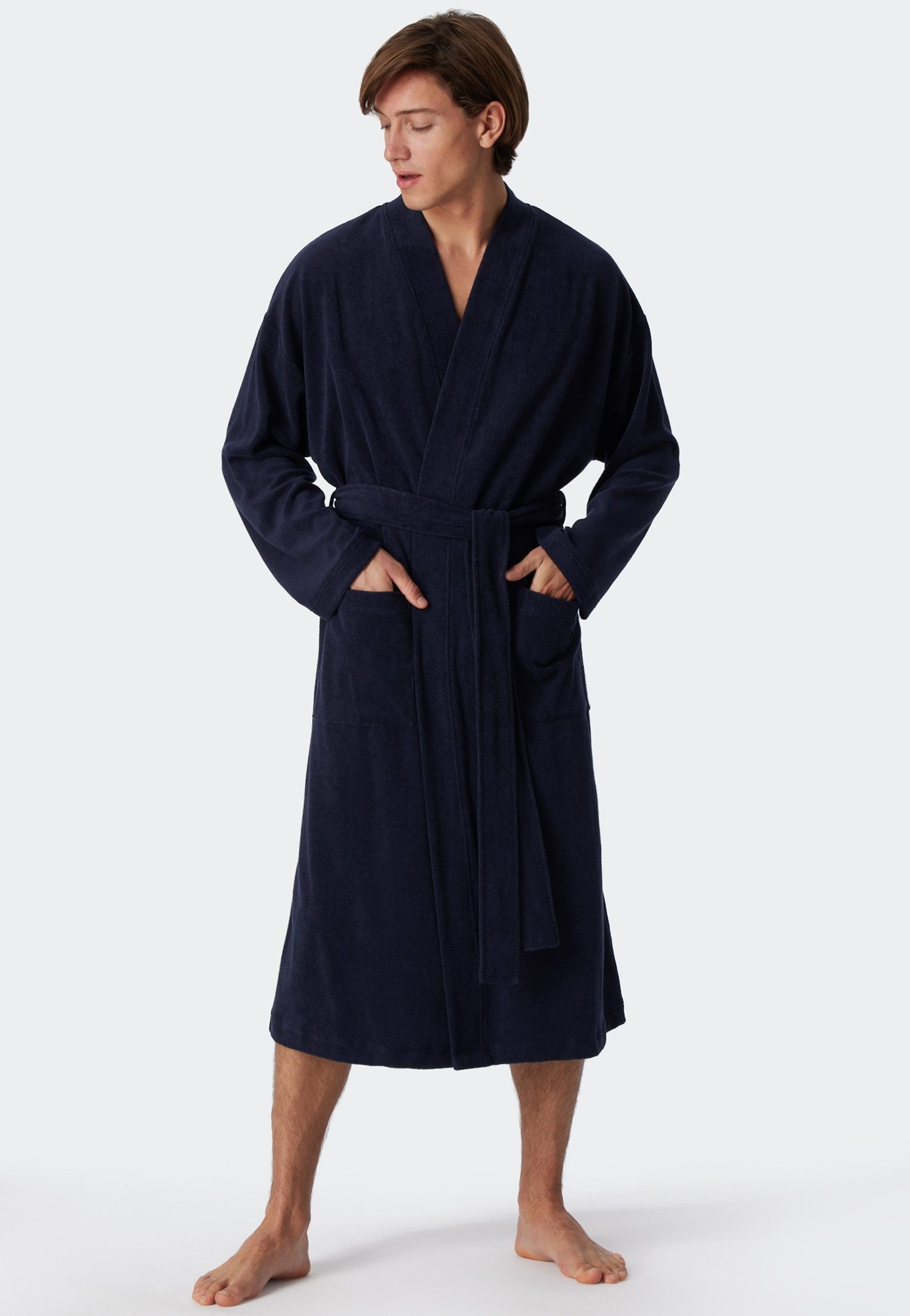 Schiesser Herrenbademantel Feather Terry, Langform, Baumwoll-Mix, Schalkrag günstig online kaufen