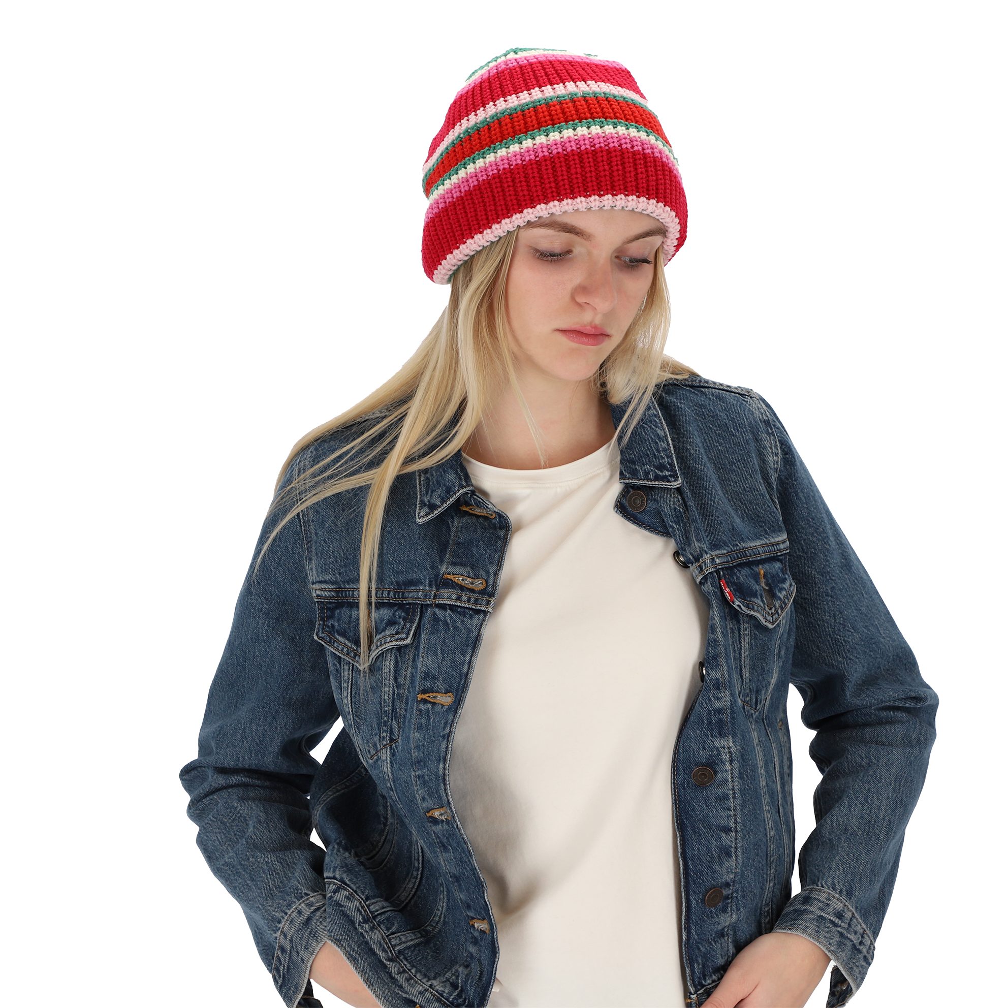 halsüberkopf Accessoires Strickmütze Mütze Ringel mit Umschlag multicolor